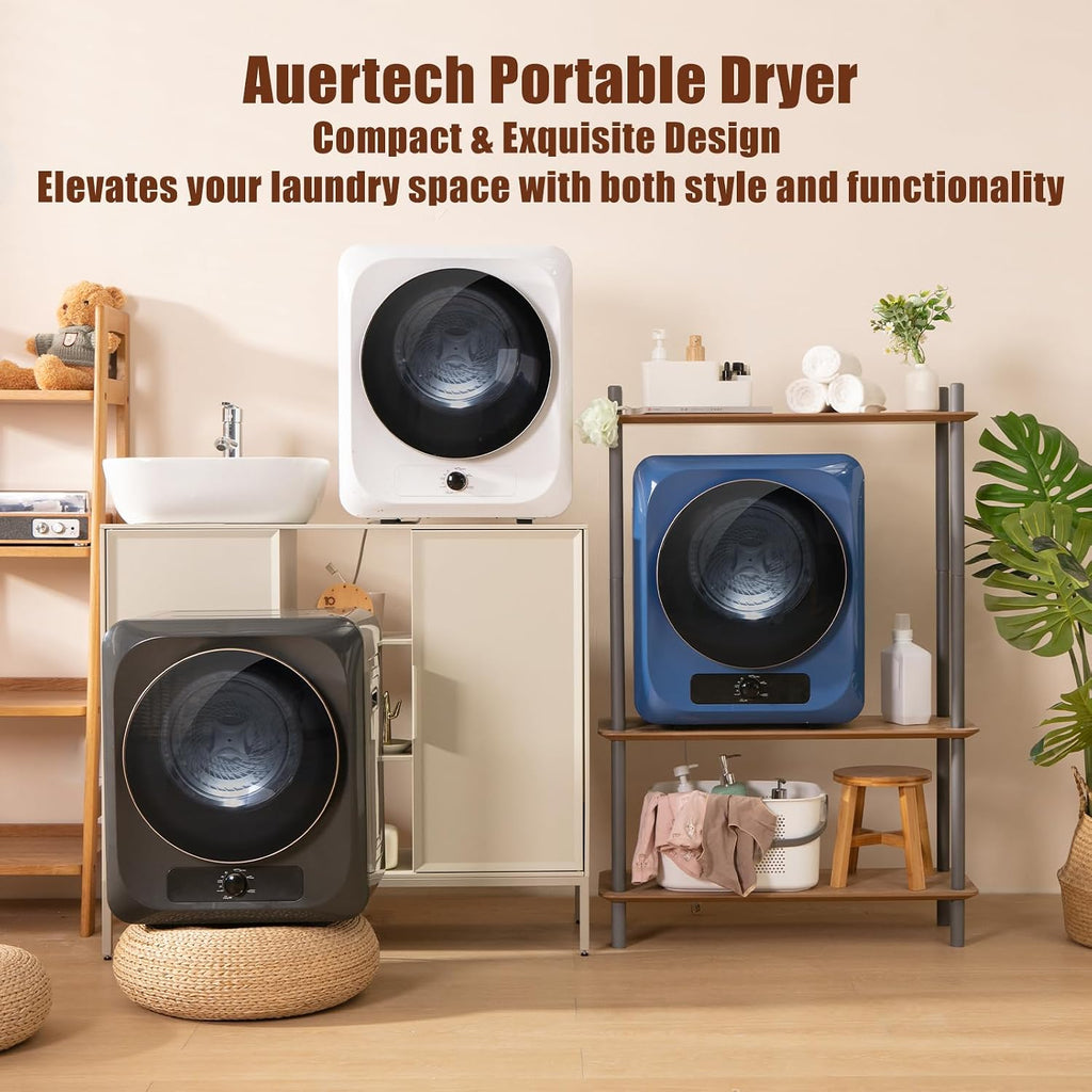 Auertech 1.5 Cu.Ft Portable Clothes Dryer, 850 W Front Load Electric Dryer Machine with Stainless Steel Drum, Simple Control Knob, Compact Tumble Dryer for Laundry Apartment, Dorm, RV, Grey