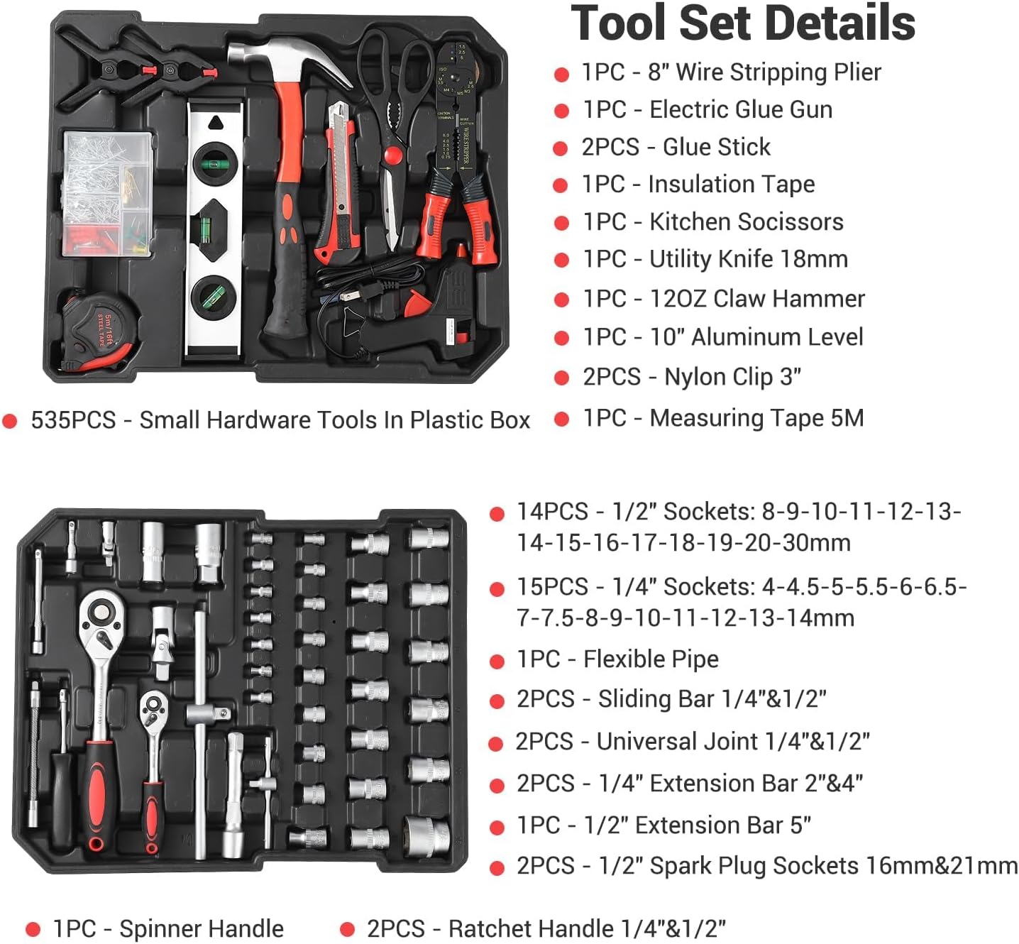 800-Piece Mechanics Tool Set - Professional Tool Kit with Socket Wrenches & Complete Hand Tools for Home/Auto Repair Tools Set