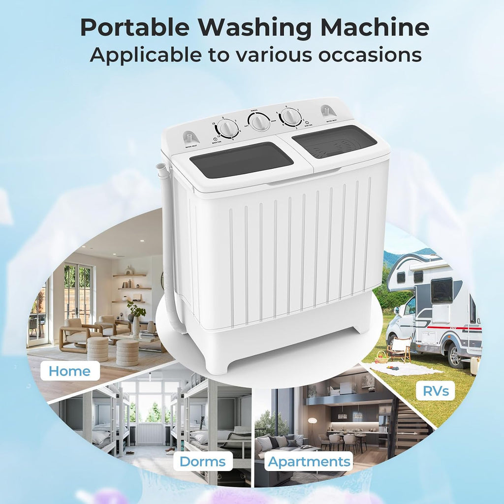 ARLIME Portable Washing Machine, 20lbs Mini Twin Tub Washing Machine w/Drain Pump, Semi Automatic 12lbs Compact Washer & 8lbs Sipnner, Portable Washer Dryer Combo for Apartments Dorms RV Camping
