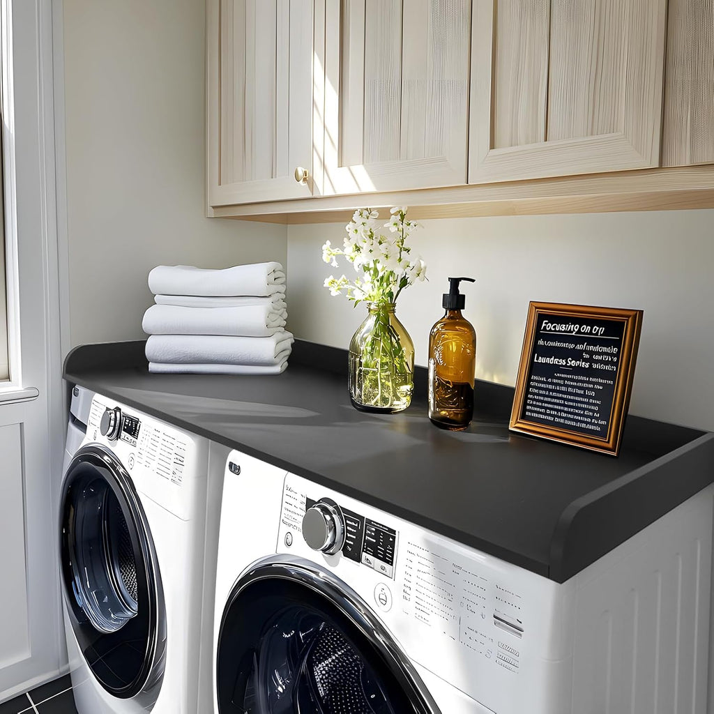 Kaboon Washer Dryer Countertop Only, Melamine Countertop with Edge Rails - 27.5' Depth x 54' Width Laundry Room Organization, Black