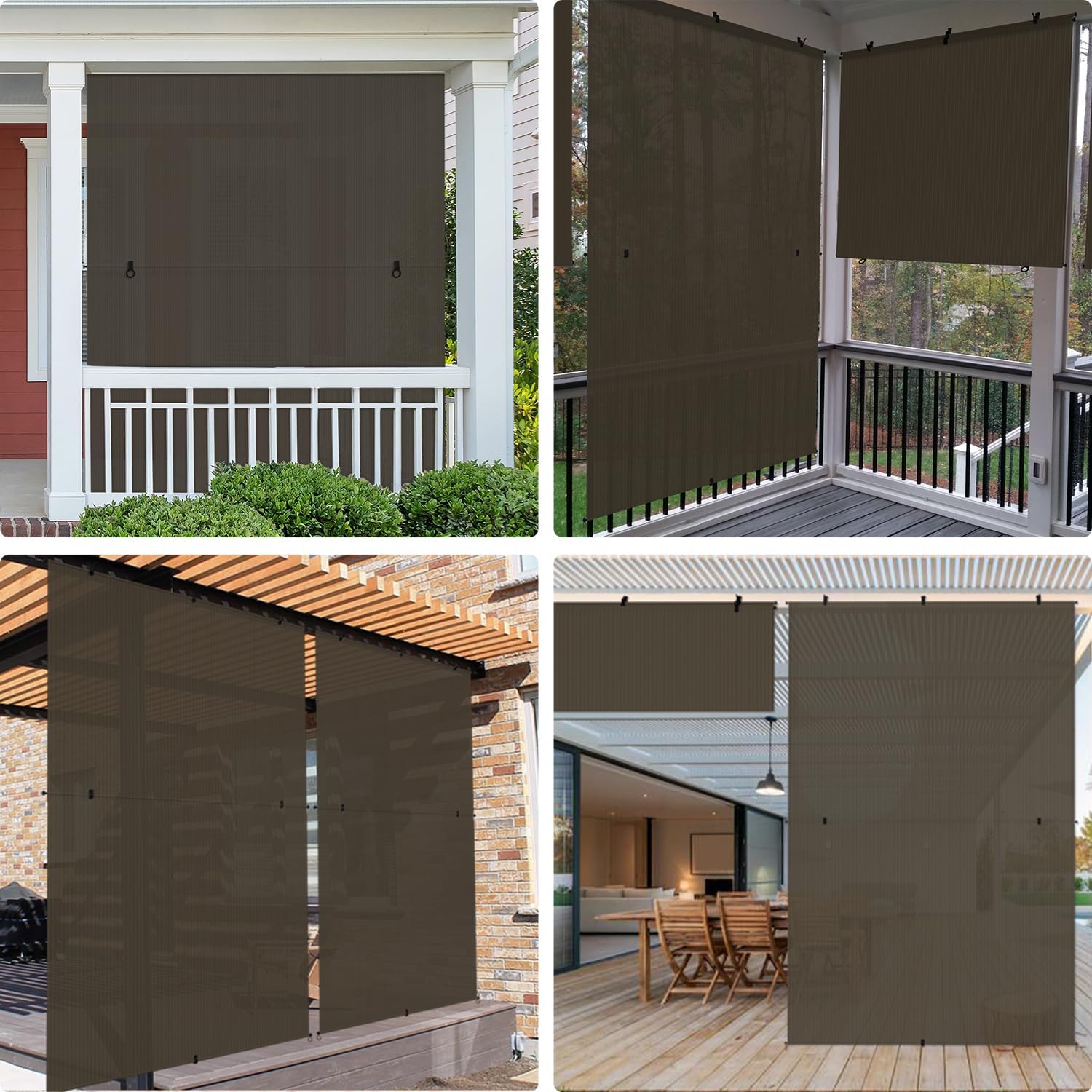 E&K Sunrise 4'W x 7.5'H Outdoor Roller Shades Patio Cordless Roll Up Blinds Foldable Sun Shade UV Block Exterior Sun Screen for Outside Porch Backyard Deck Pergola (Brown)