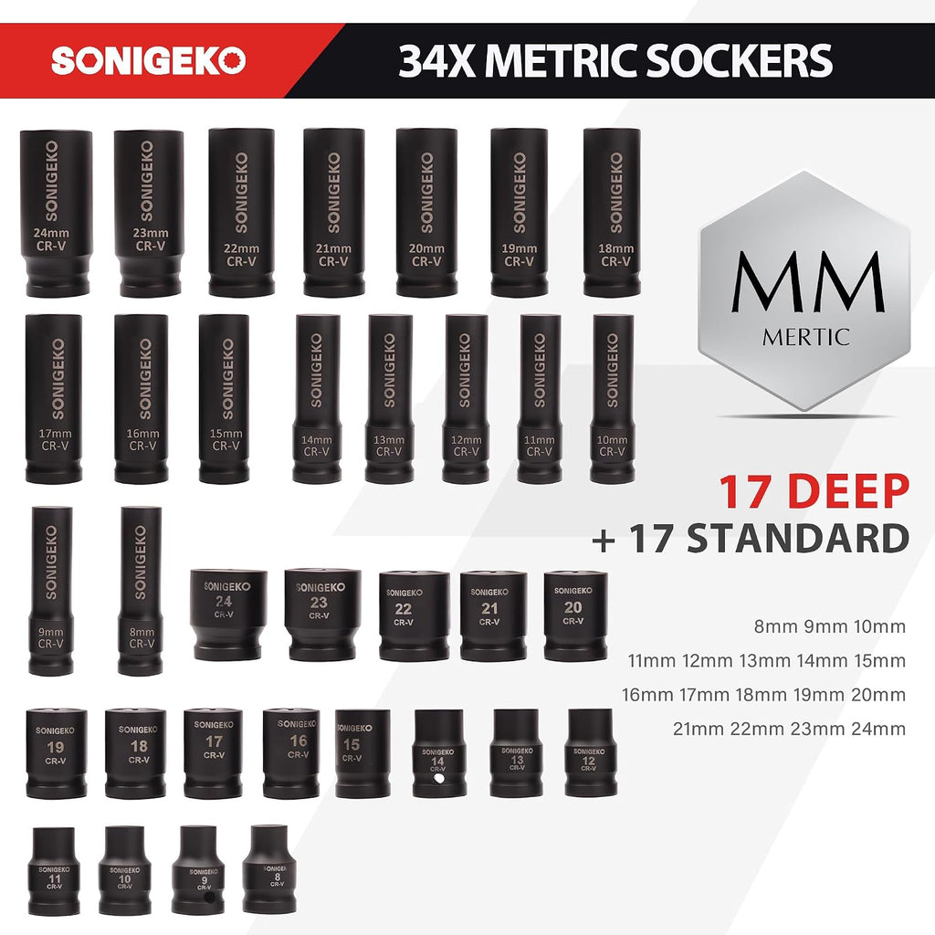 70-Piece 1/2' Drive Impact Socket Set, Cr-V Steel, Standard SAE & Metric Sockets with Ratchet Handle, Extension Bar, Adapters, and Storage Case