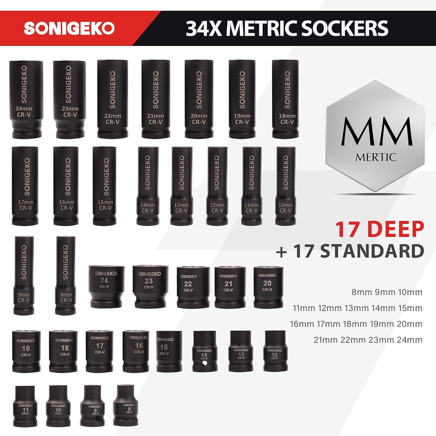 70-Piece 1/2' Drive Impact Socket Set, Cr-V Steel, Standard SAE & Metric Sockets with Ratchet Handle, Extension Bar, Adapters, and Storage Case