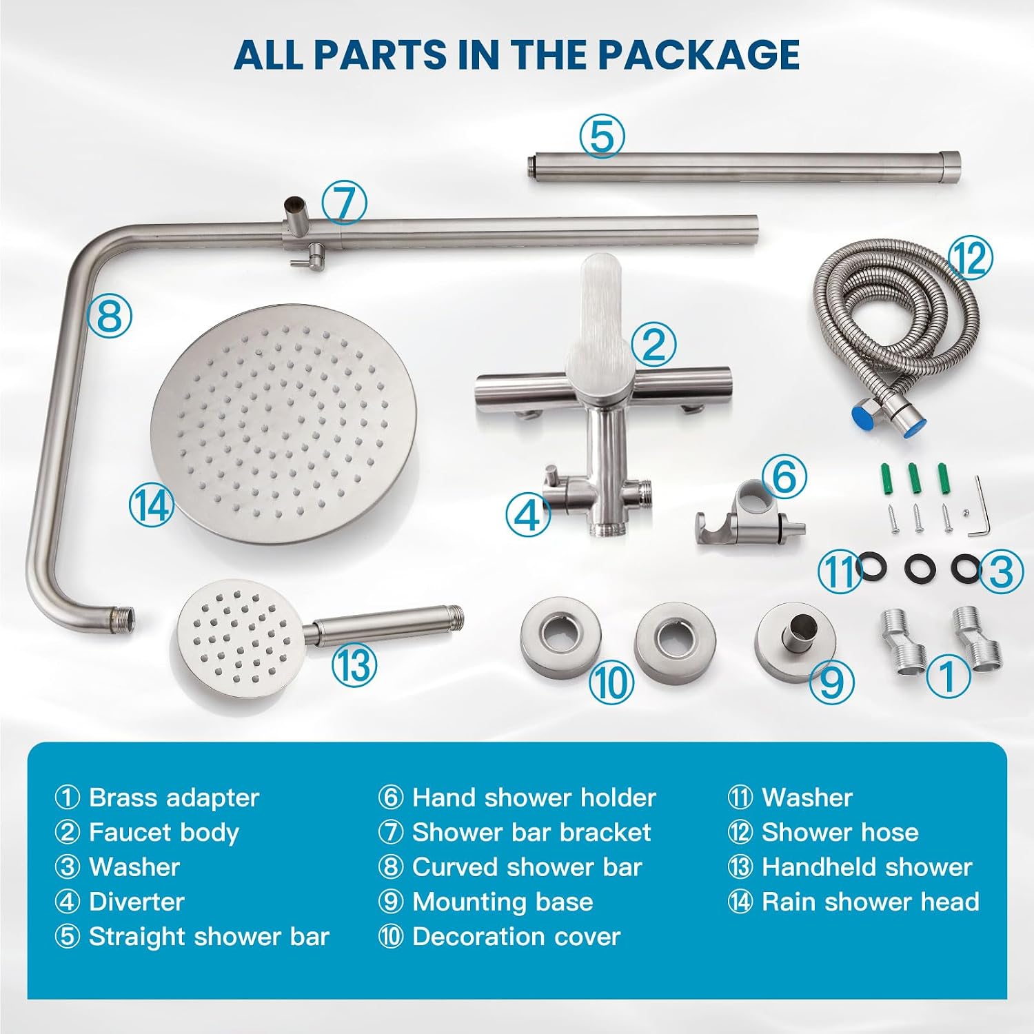 gotonovo SUS304 Outdoor Shower Fixture High Pressure Shower System Combo Wall Mount 2 Dual Function Shower Faucet Set Round Handheld Spray Brushed Nickel Single Handle
