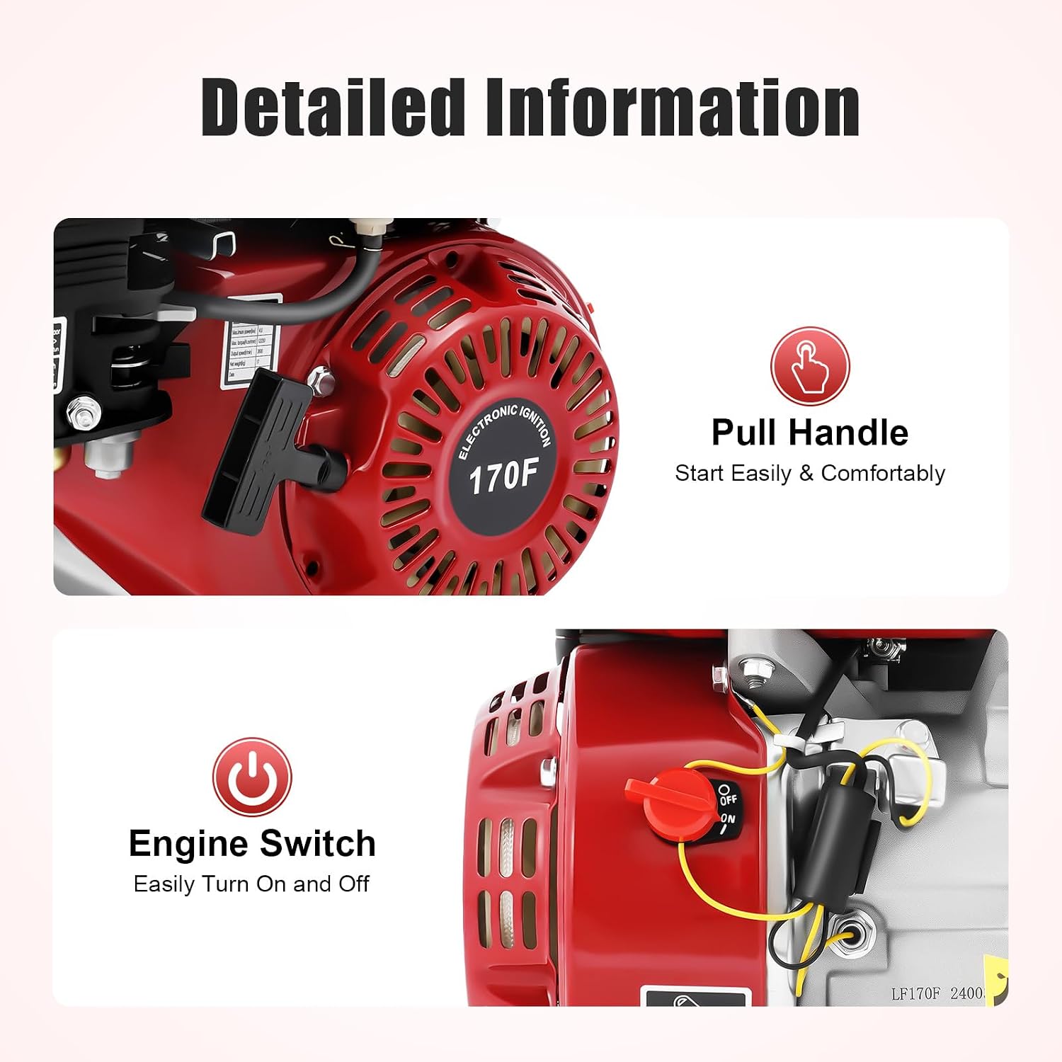 212cc 7.5HP Gas Power Household Engine Petrol Motor, 4-Stroke Pull Start Gas Engine Irrigation Air-Cooled Petrol Motor, 3000W Generator Gas Power Engine Motor for Garden Yard Irrigation