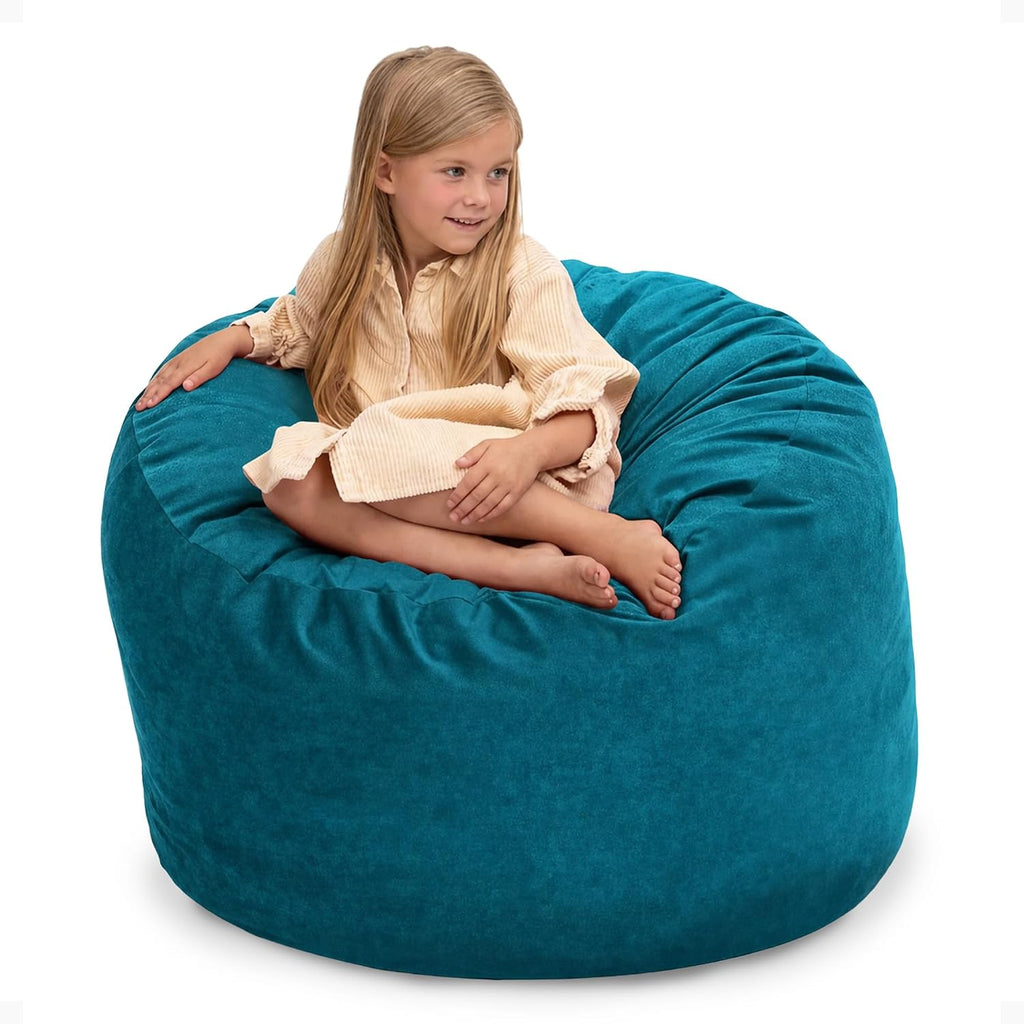 Ultimate Sack 3000 3-Foot Bean Bag Chair, Teal Suede Cover – Oversized Foam Lounger, Floor Seat, Small Sofa, or Couch Bed for Living Area, Gaming Room, or Reading Lounge