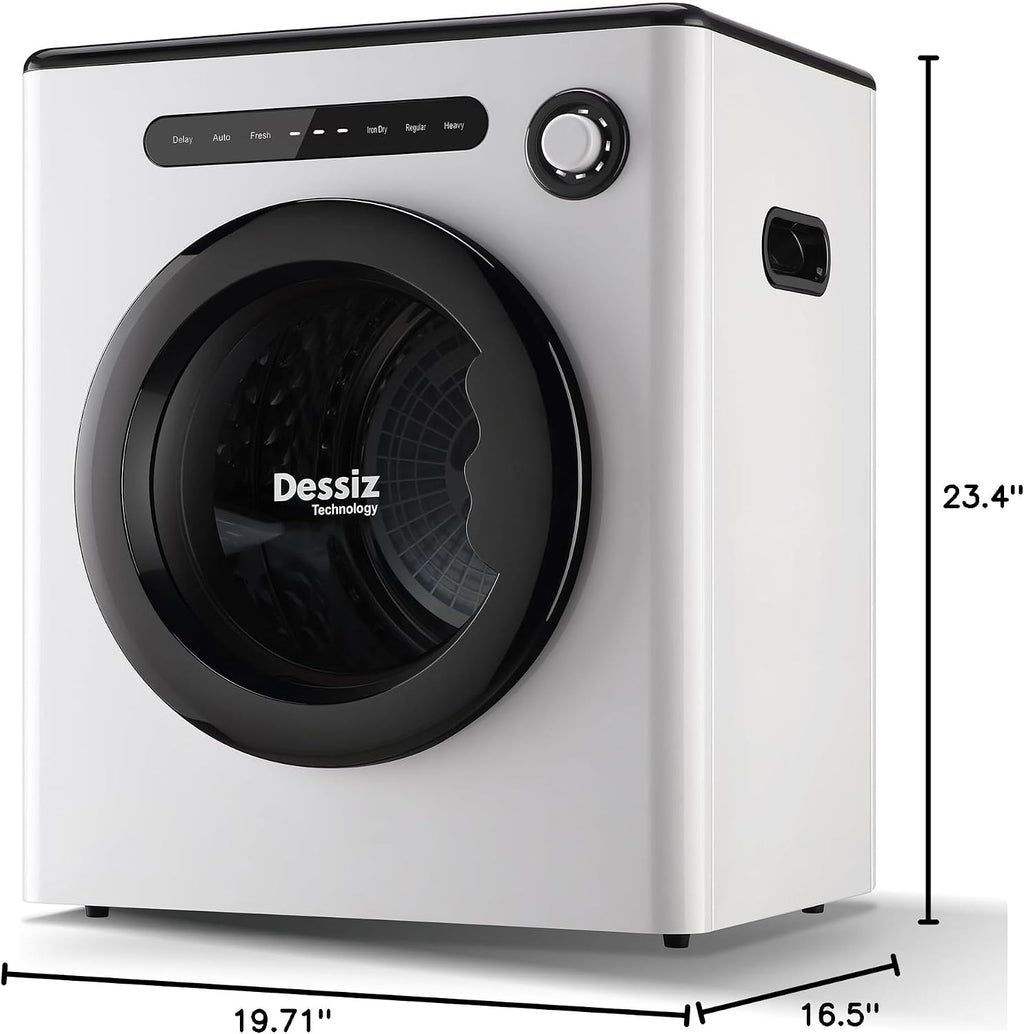 Dessiz 1.6 Cu.Ft.,11LBS Compact Dryer 950W Portable Clothes Dryer Machine with Stainless Steel Drum and Exhaust Hose,Dryer for RVs, Apartments,Dorm Rooms- Quiet, Sturdy,Easy to Use and LED Display