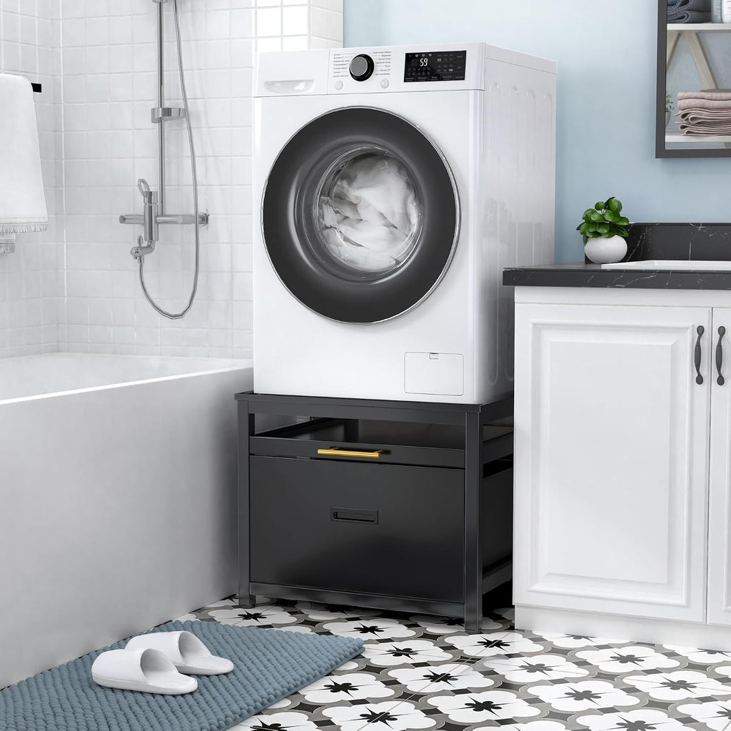 GDLF Washer Dryer Pedestal, 24.1' Laundry Pedestal for Compact Washing Machine, Washer and Dryer Stand with Shelf and Base Storage