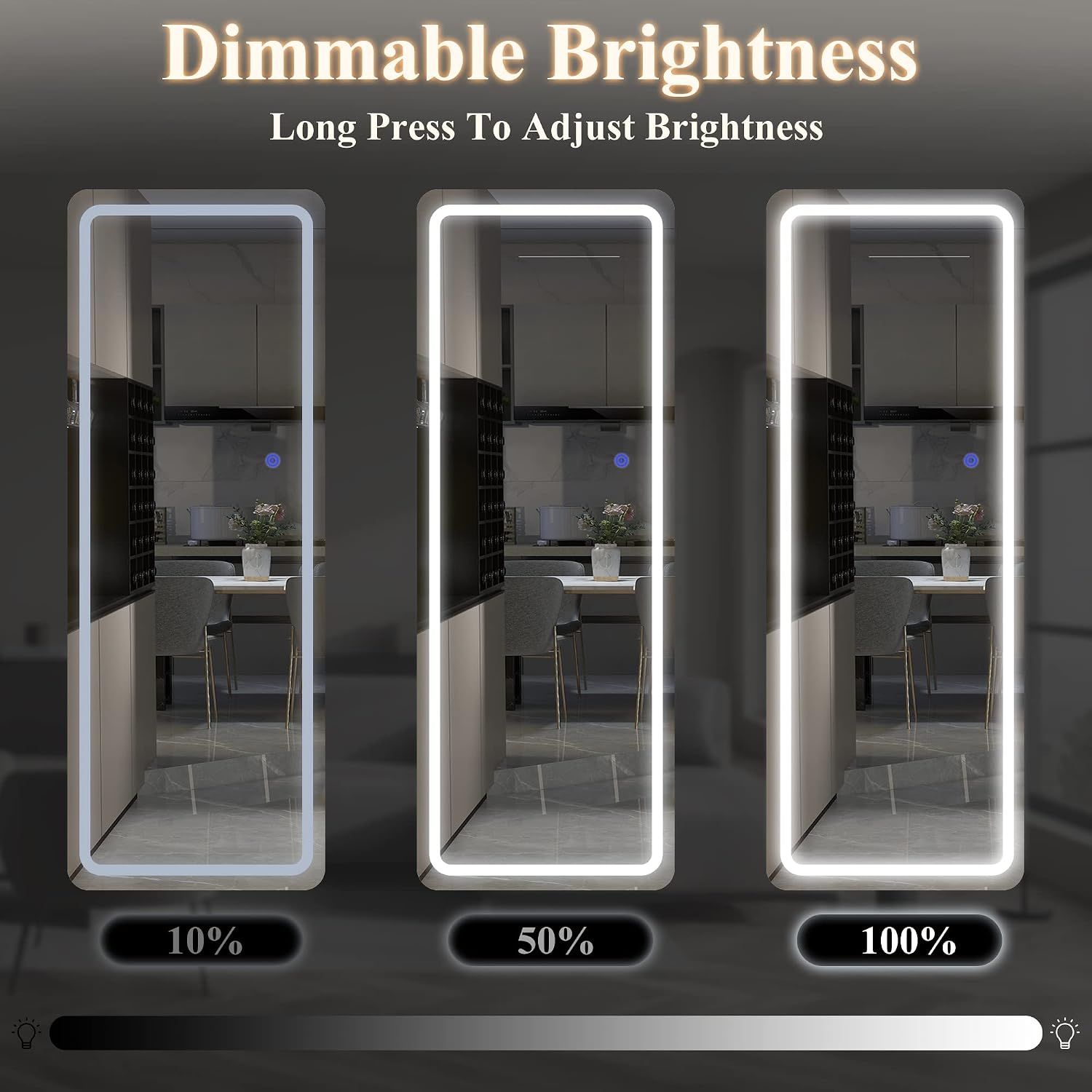 NeuType Full Length Mirror with Lights, 63'x16' Lighted Floor Mirror with Stand Full Body Mirror with Touch Button and Plug, Dimmable 3 Lighting for Bedroom Living Room, Round Corner, White