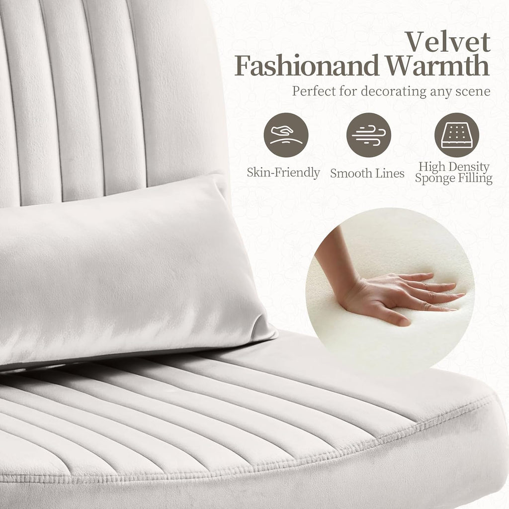 Warmiehomy Velvet Office Chair, Luxury Criss Cross Chair with Wheels, Comfy Cross Legged Desk Chair for Home Office, Stylish Vanity Chair, Wide Seat Computer Chair, Best Gift for Girls, Pure White