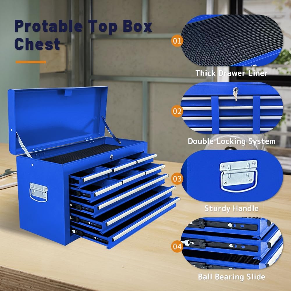 13-Drawer Rolling Tool Chest with Double Doors, 2 in 1 Detachable Rolling Tool Chest Combo, Mobile Tool Cabinet with Drawers, Metal Large Lockable Tool Box for Garage Workshop (Blue)