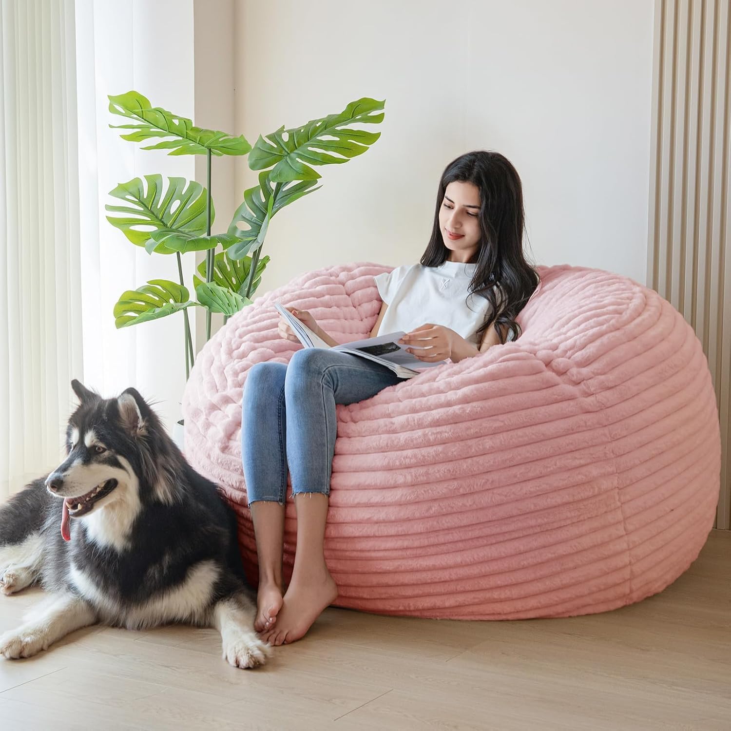 MAXYOYO Giant Bean Bag Chair Bed for Adults, Convertible Beanbag Folds from Lazy Chair to Floor Mattress Bed, Large Floor Sofa Couch, Big Sofa Bed, High-Density Foam Filling, Machine Washable Cover
