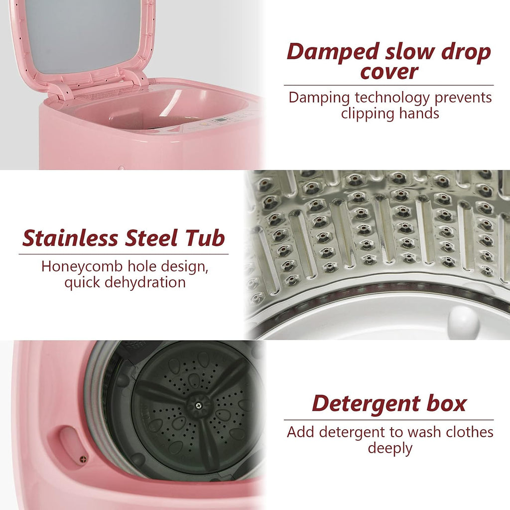 Giantex Portable Washing Machine, Full Automatic Washer and Spinner Combo 8lbs, 1.0 cu.ft 6 Programs 6 Water Levels Built-in Drain Pump, Top Load 2 in 1 Laundry Washer Apartment Dorm (Pink & White)