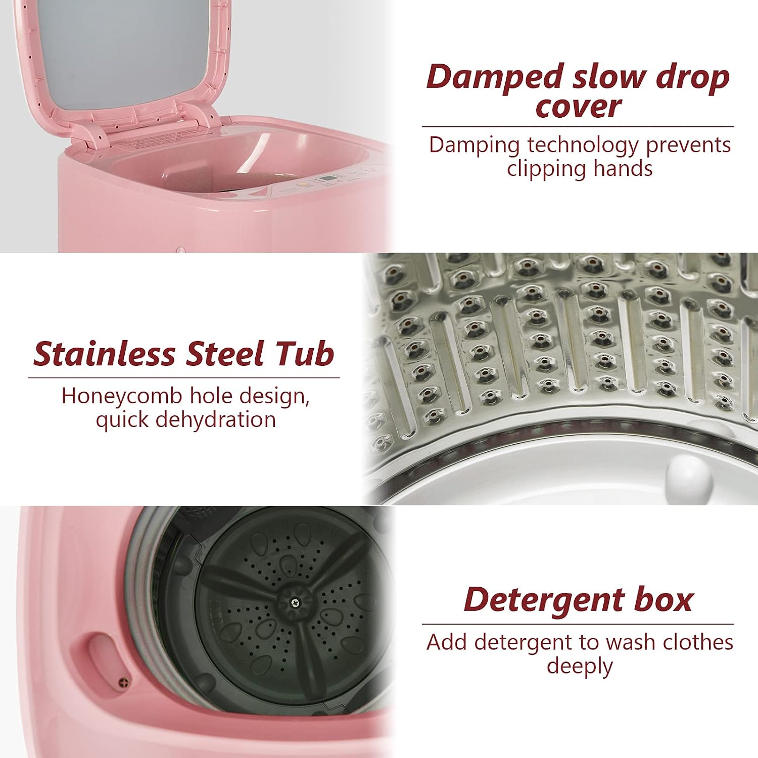 Giantex Portable Washing Machine, Full Automatic Washer and Spinner Combo 8lbs, 1.0 cu.ft 6 Programs 6 Water Levels Built-in Drain Pump, Top Load 2 in 1 Laundry Washer Apartment Dorm (Pink & White)
