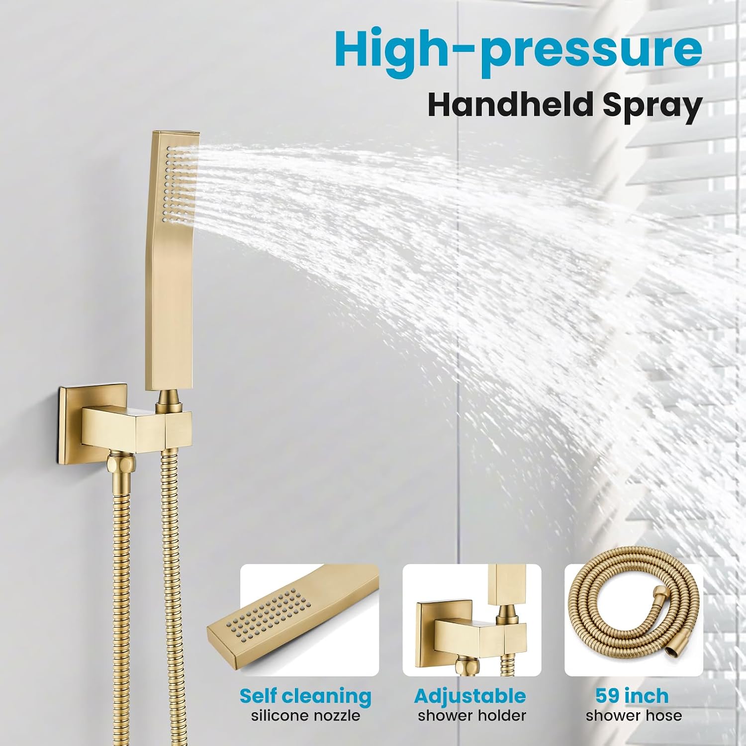 gotonovo Rainfall Bathroom Shower System Rain Shower Head and Handle Set Wall Mounted Shower Complete Combo Solid Brass Pressure Balancing Shower Mixer Valve 12 Inch Brushed Gold