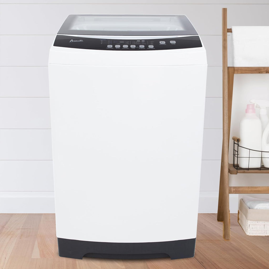 Avanti Portable Washing Machine 3.0 Cu. Ft. Capacity, Top Loading with Hot and Cold Water Inlets, 6 Preprogrammed Wash Cycles & 3 Load Sizes, Compact Design for Apartments Dorms and RVs, White