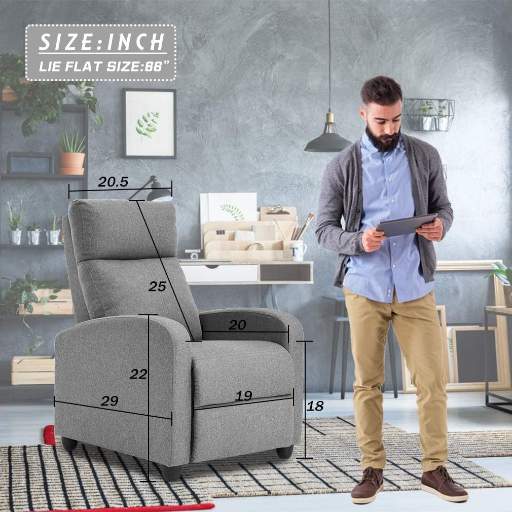 BestMassage | Recliner Chair | with 2 Point Massage Function | Textile Grey | with Lumbar Support, Adjustable Push Back, Footrest & Padded Seat | Easy Assembly | for Living Room, Home Theatre