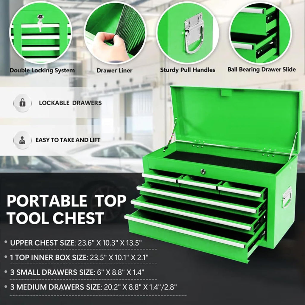 8 Drawers Rolling Tool Chest, 2-in-1 Detachable Metal Tool Storage Cabinet with Wheels, Lockable Tool Cart with Hooks for Garage, Workshop or Salon Use, Green