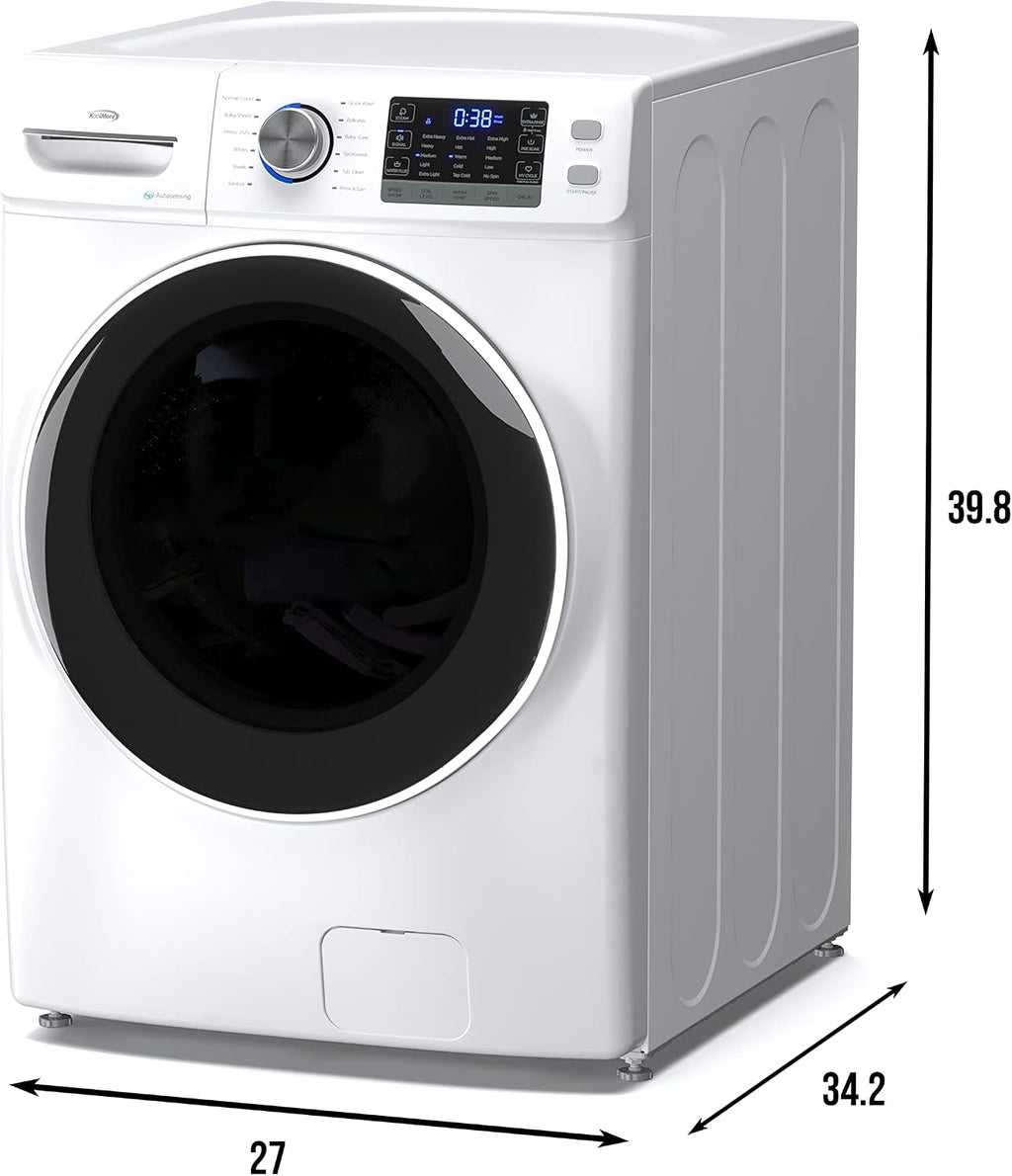 KoolMore 27' Front Load X-Large 4.5 Cu. Ft. Washing Machine with Quiet Inverter Motor, Steam and Water Plus Functions, 20-Minute Quick Wash, and 12 Washing Cycles [White] [120V] (FLW-5CWH)