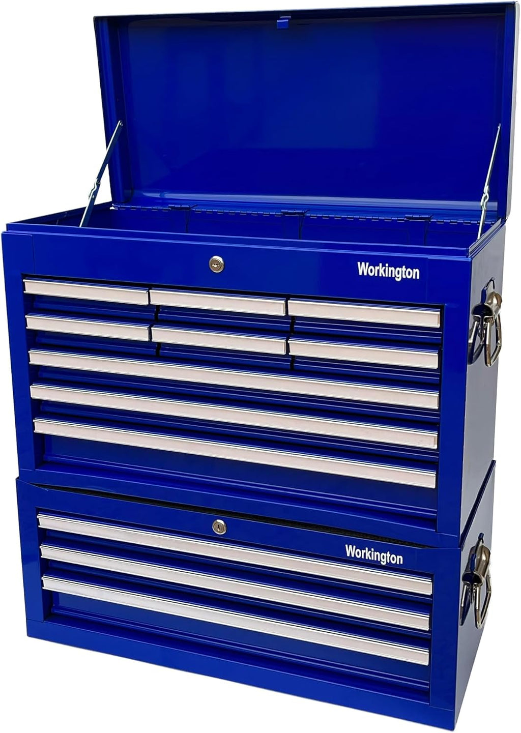 Workington Professional Industrial Portable Metal Tool Chest with 9 Drawers, 26' 9-Drawer Tool Chest Cabinet with Ball Bearing Drawer Slides, Steel Tool Storage Box Organizer 4016 Blue