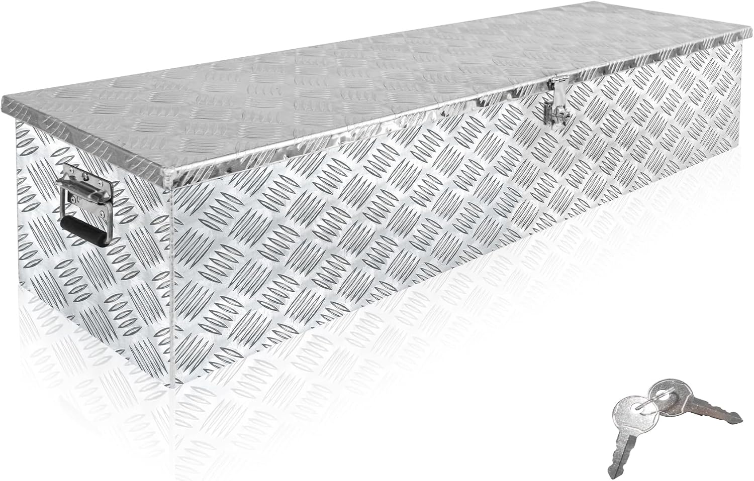 Aluminum Underbody Truck Box 49'×13'×10' Pick up Square Storage Toolbox Heavy Duty Diamond Plate Tool Boxes with Side Handle Buckle Lock and Keys for Storage and Organization