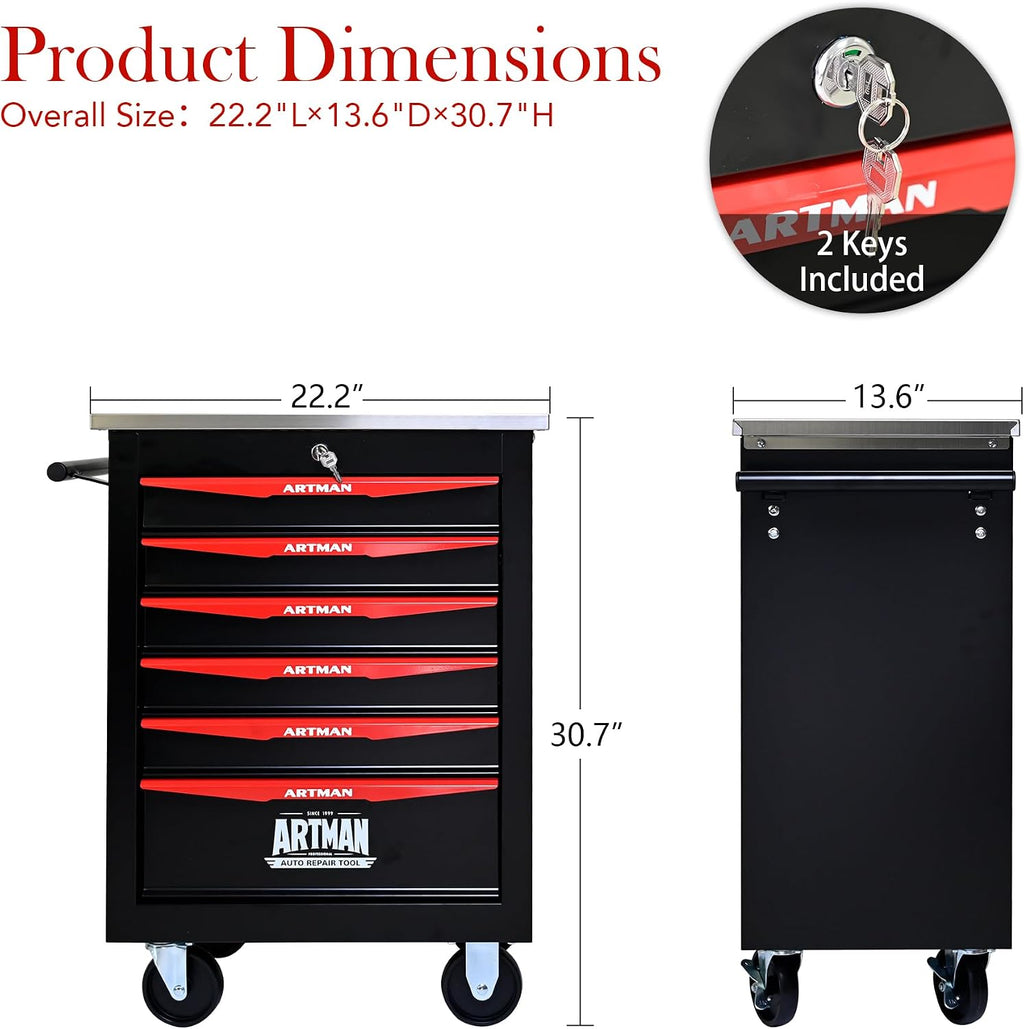 Campfun Tool Chest with Wheels 6 Drawers Rolling Tool Box, Metal Tool Cart with Extra 7 Tool Storage Boxes, Tool Chest Workbench Tool Storage Cabinet for Garage Workshop Warehouse Repair Shop