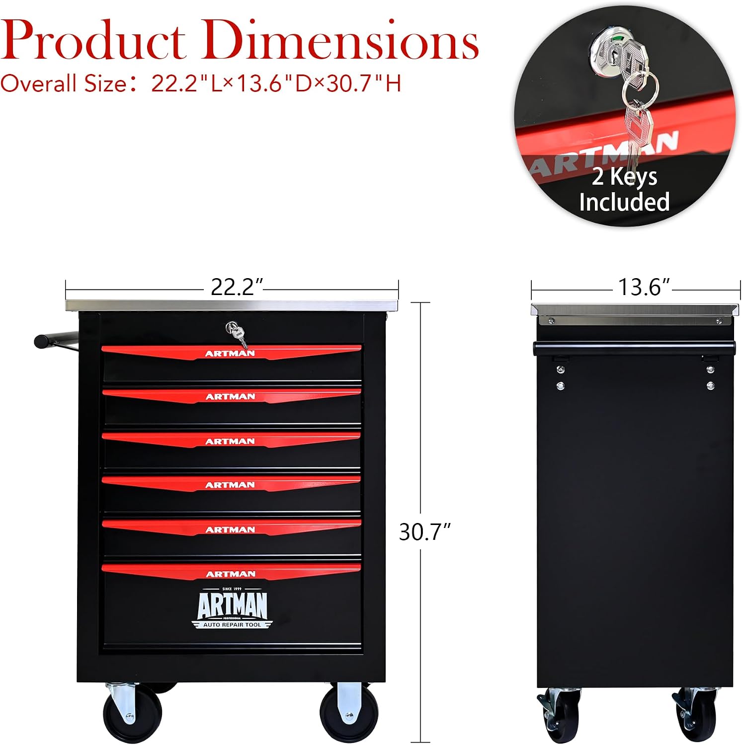 Campfun Tool Chest with Wheels 6 Drawers Rolling Tool Box, Metal Tool Cart with Extra 7 Tool Storage Boxes, Tool Chest Workbench Tool Storage Cabinet for Garage Workshop Warehouse Repair Shop