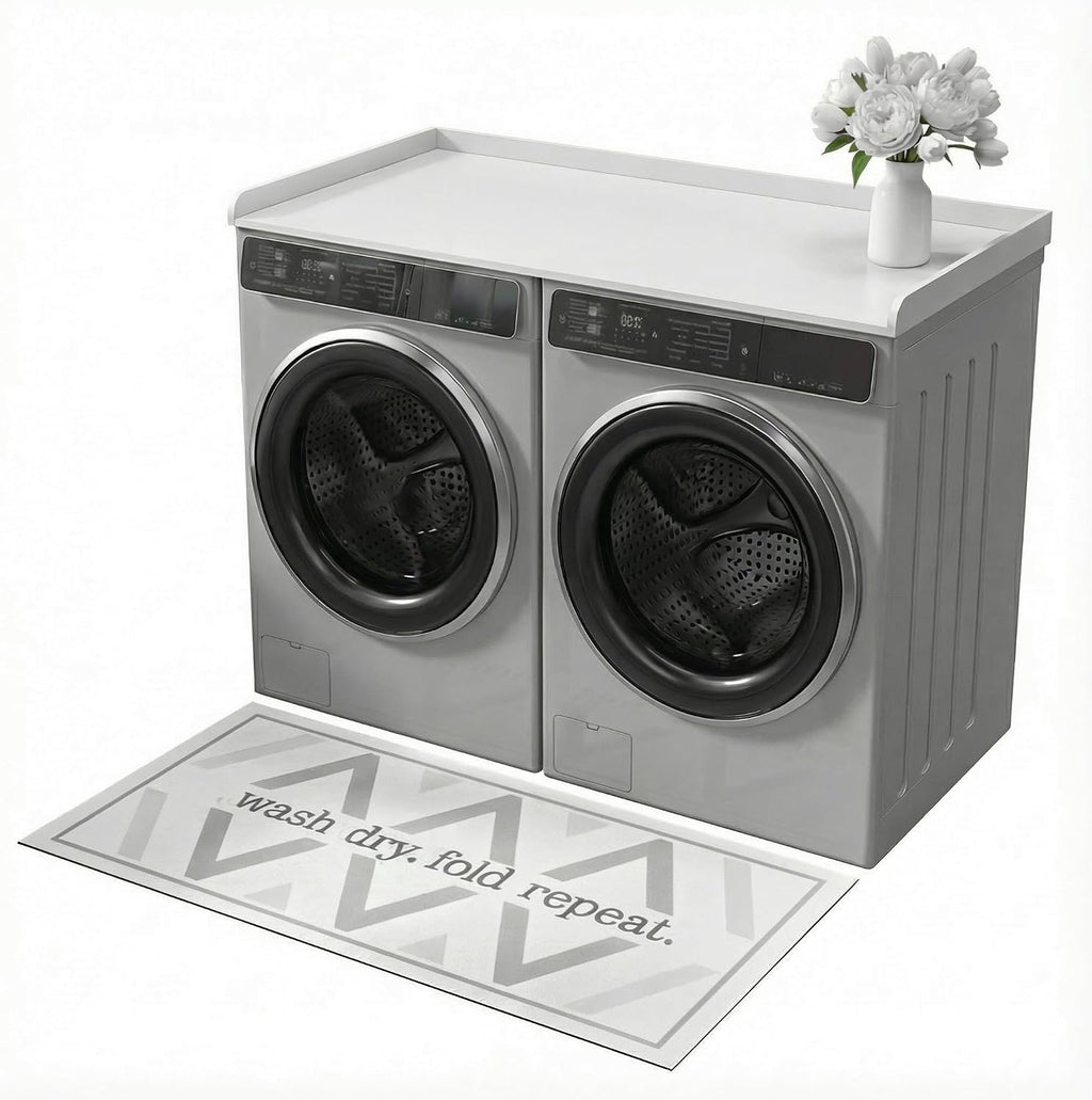 FIMELLO 27.6' x 54' Washer and Dryer Countertop, Laundry Countertop with Edge Rails, Washer and Dryer topper, Washing Machine Topper, Laundry Table for Folding Clothes and Storage, White