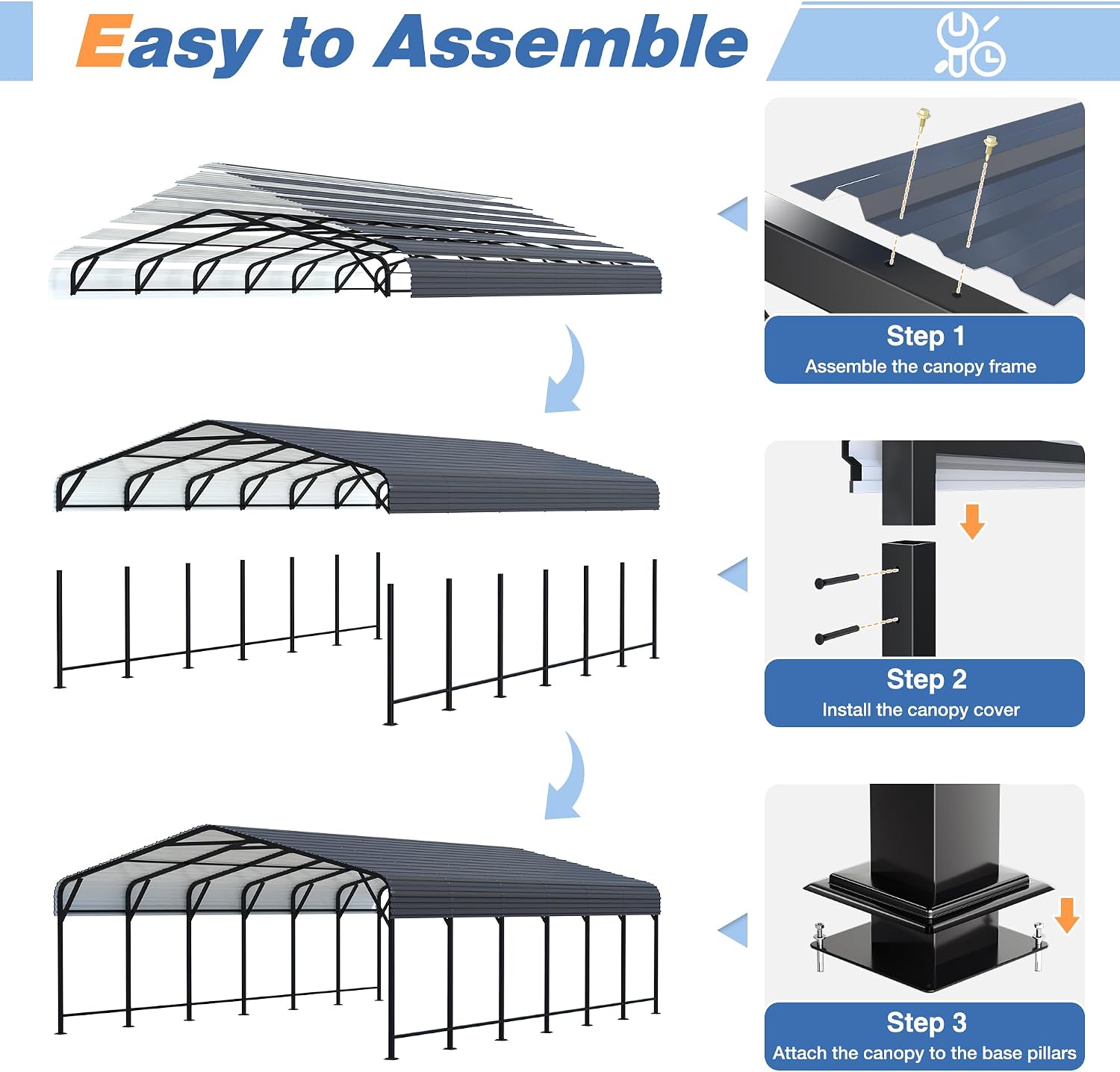 AirWire 20x30 FT Metal Carport Canopy Heavy Duty with Reinforced Base and Galvanized Steel Roof & Frame, 2 Car Garage Shelter for Cars, Boats and Trucks