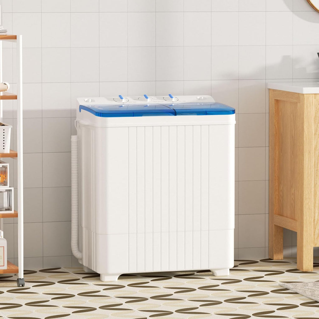 Greenvelly Portable Washing Machine, 28 Lbs Capacity Twin Tub Washing Machine, 18lbs Washer and 10lbs Spinner Combo, Compact Laundry Washer for Apartment,Camping, RVs and Dorms, Blue+White