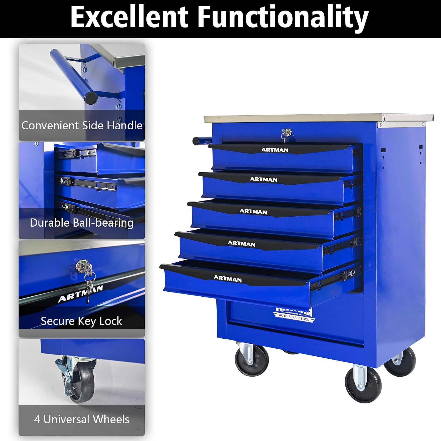 Campfun Tool Cart on Wheels 6 Drawers Rolling Tool Chest Workbench, Metal Tool Cabinet with Extra 7 Tool Storage Boxes, Tool Chest Combo Portable Mechanic Tool Cart for Garage Workshop Warehouse