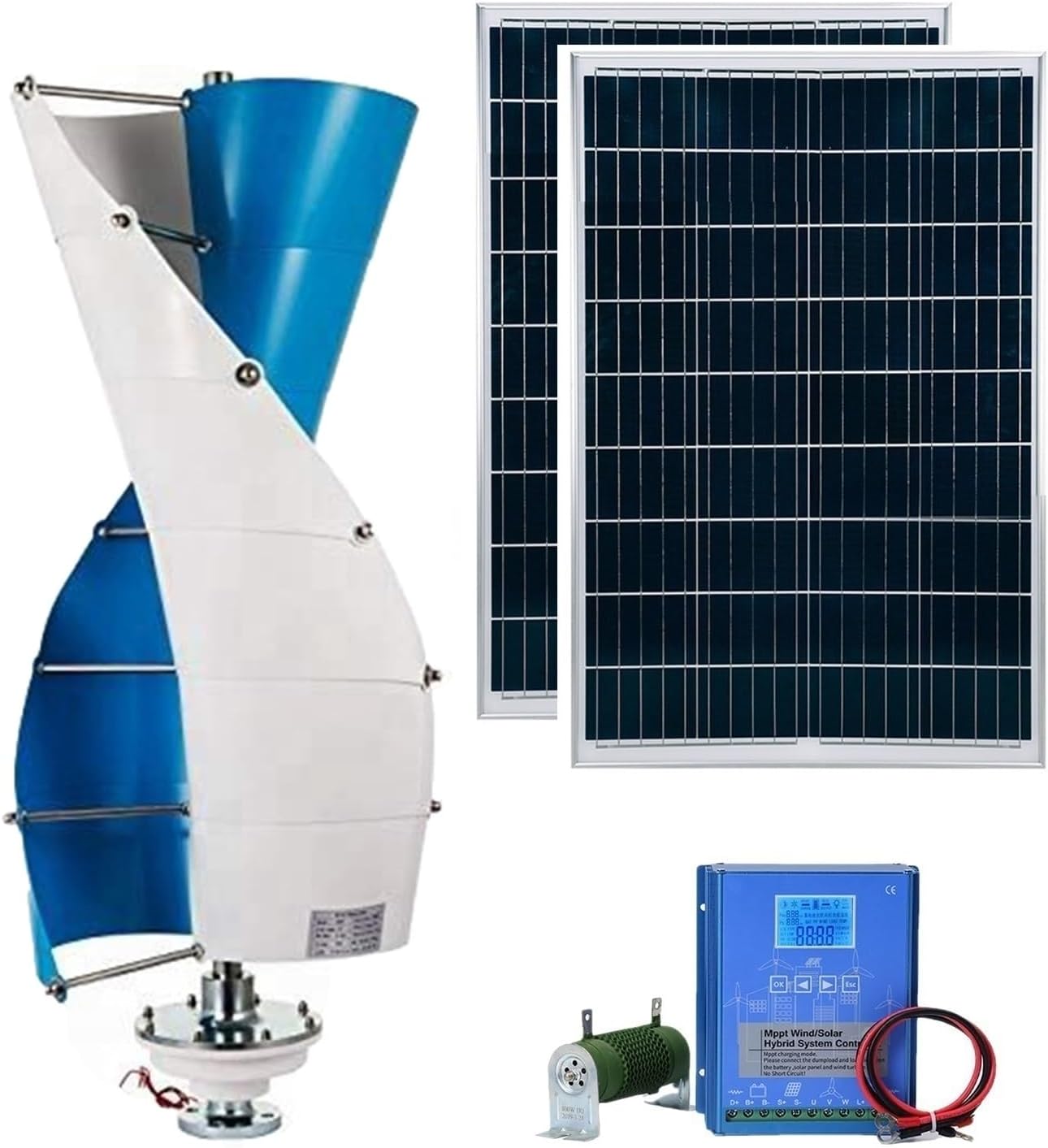 3000W Vertical Axis Wind Turbine Generator Kit 12V 24V 48V 96V 120V With 2×100W Solar Panels And Hybrid Wind-Solar Controller, Three-Phase Maglev Breeze Start For Home(120v)