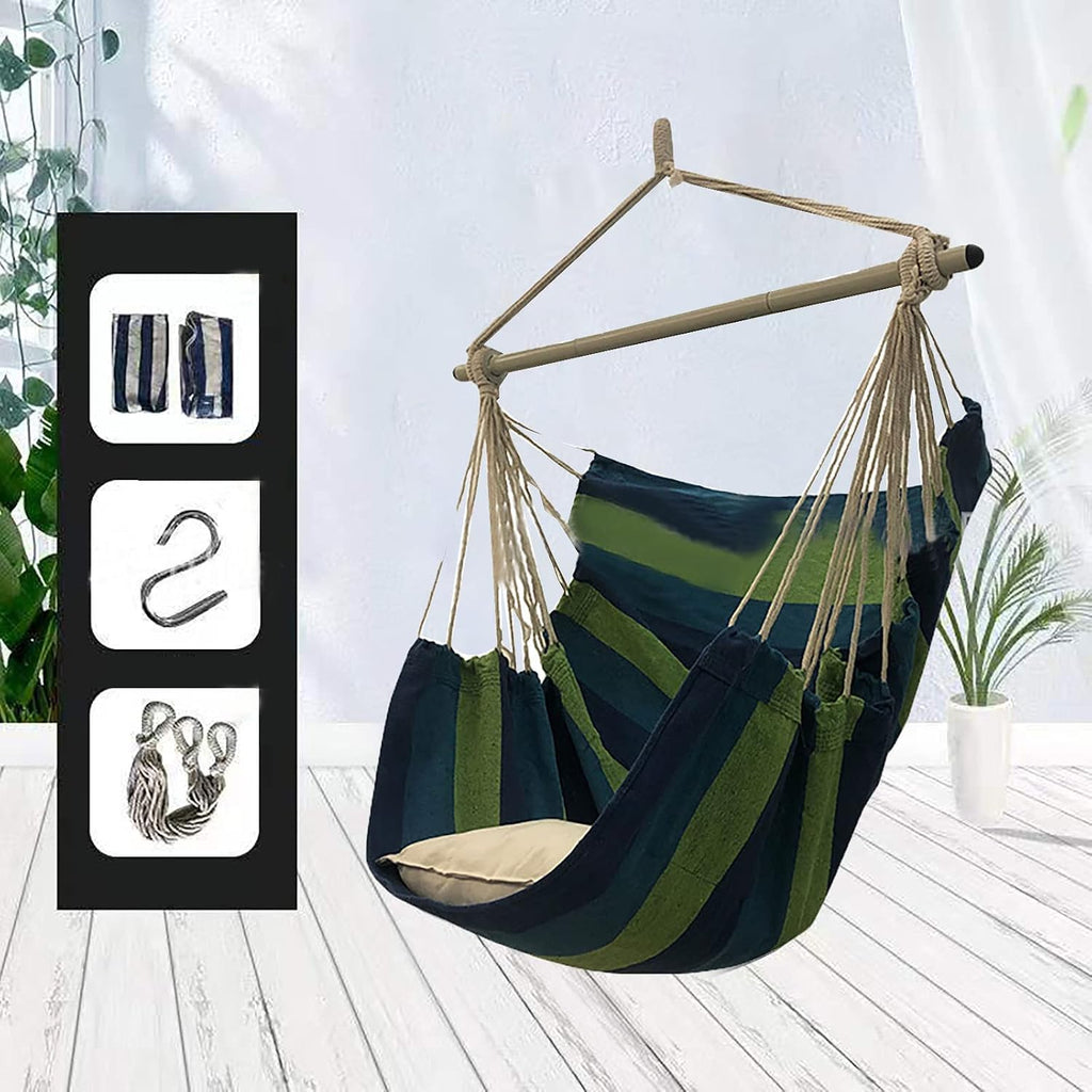 SRHWBF Hanging Rope Hammock with 2 Pillows Chair Swing Seat Cotton Canvas Hanging Chairs for Bedrooms Porch Chair Outdoor (S4)