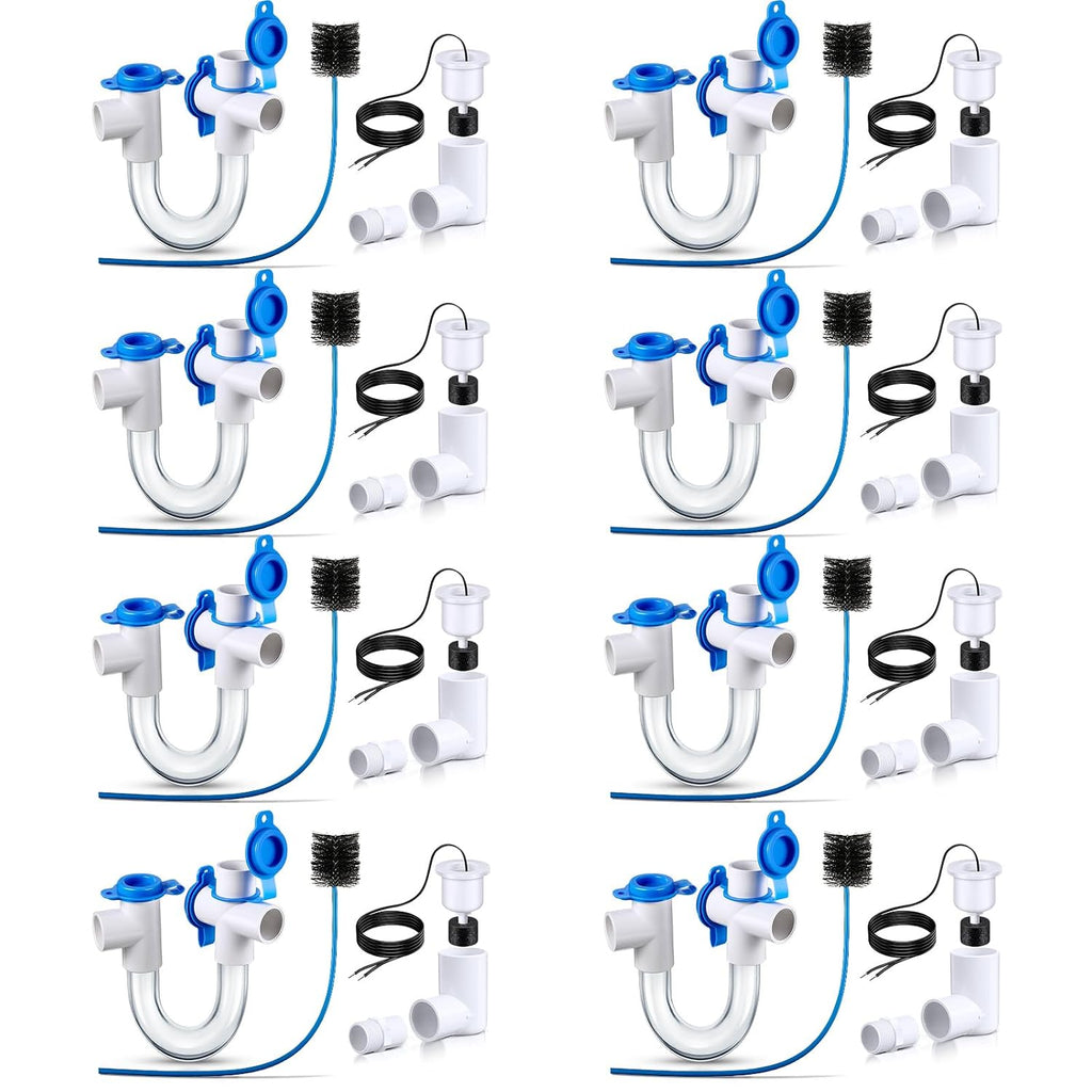 8 Pack 3/4 Inch Standard Condensate Trap with Cleaning Brush and Condensate Overflow Float Switch Compatible with SS2 Combo Kit for HVAC Systems, Air Conditioner