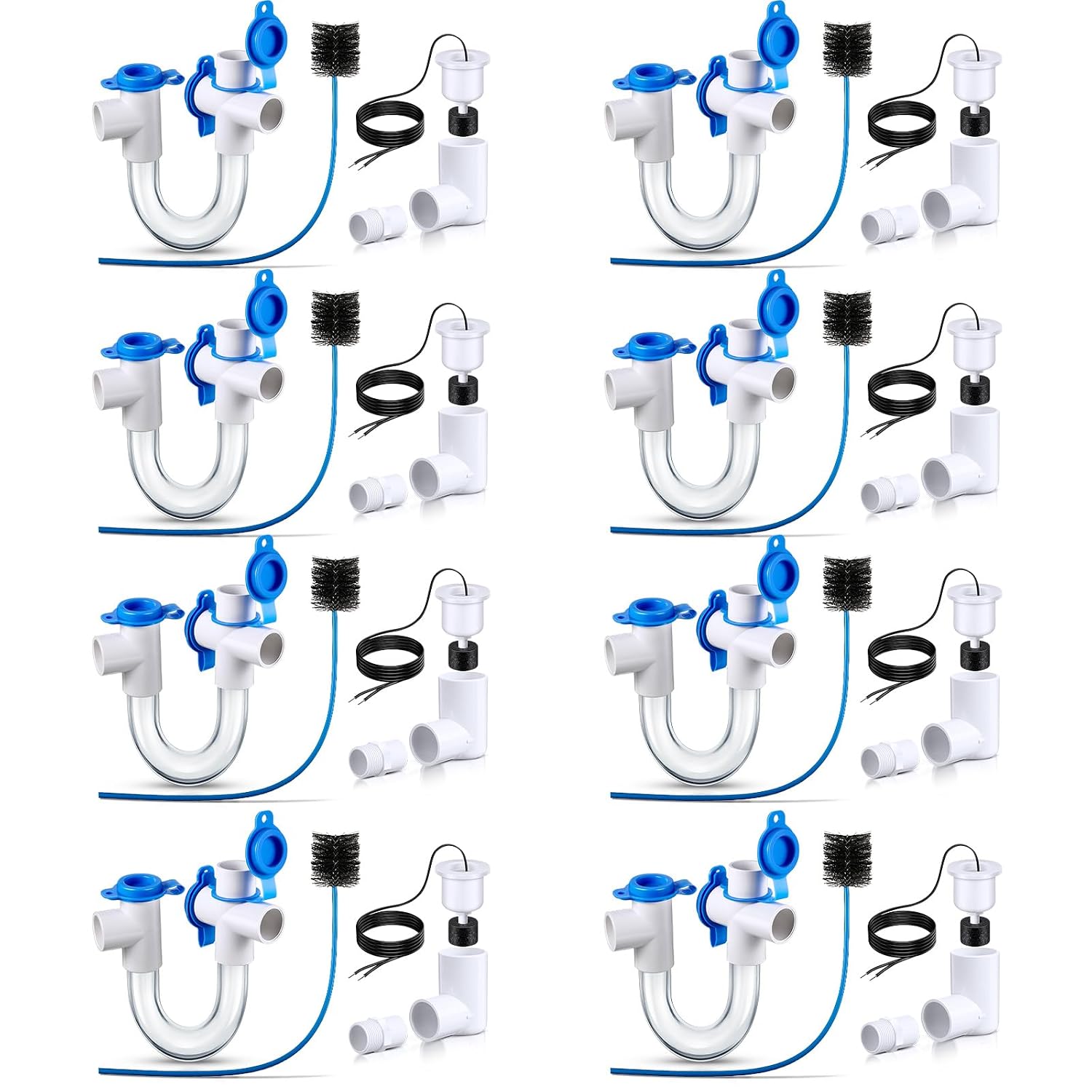 8 Pack 3/4 Inch Standard Condensate Trap with Cleaning Brush and Condensate Overflow Float Switch Compatible with SS2 Combo Kit for HVAC Systems, Air Conditioner