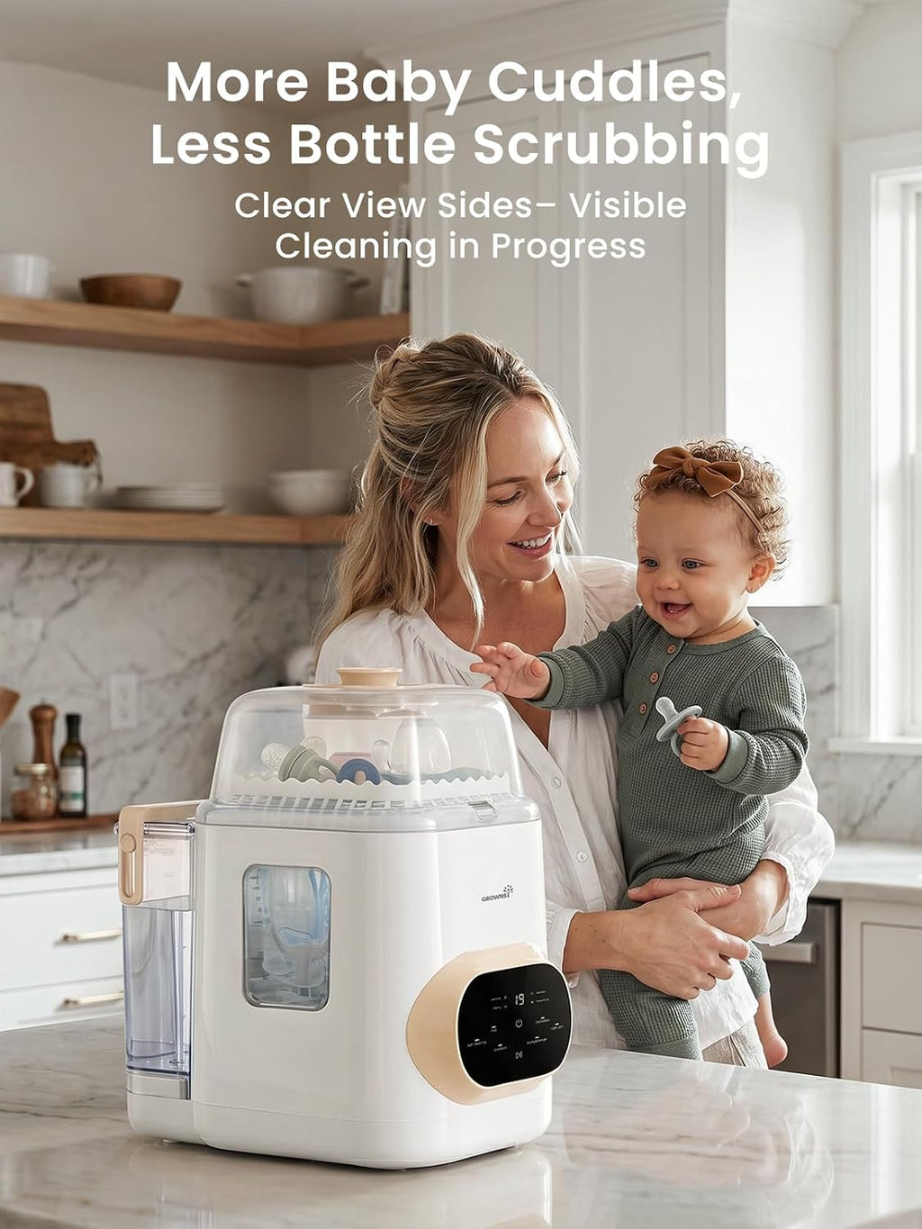 Grownsy EaseClean Pro Bottle Washer | Visible Cleaning Windows | All-in-One Wash, Sterilize & Dry System | 360° High-Pressure Cleaning | for Bottles, Pump Parts & Baby Essentials