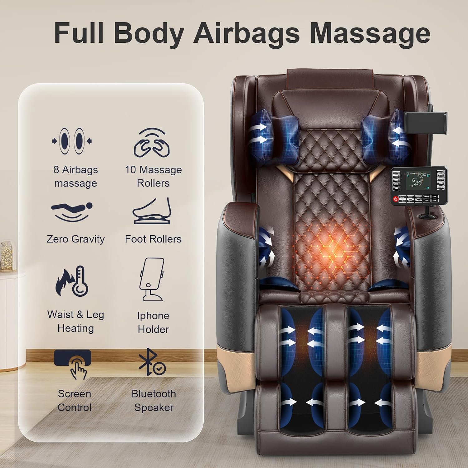 FURNIMAT 2026 Massage Chair Full Body, Zero Gravity Massage Chair with 10 Fix Rollers, Airbags, Heating, Foot Massage, Auto Modes, Bluetooth Speaker, Smart Screen Controller(Upgraded Version)