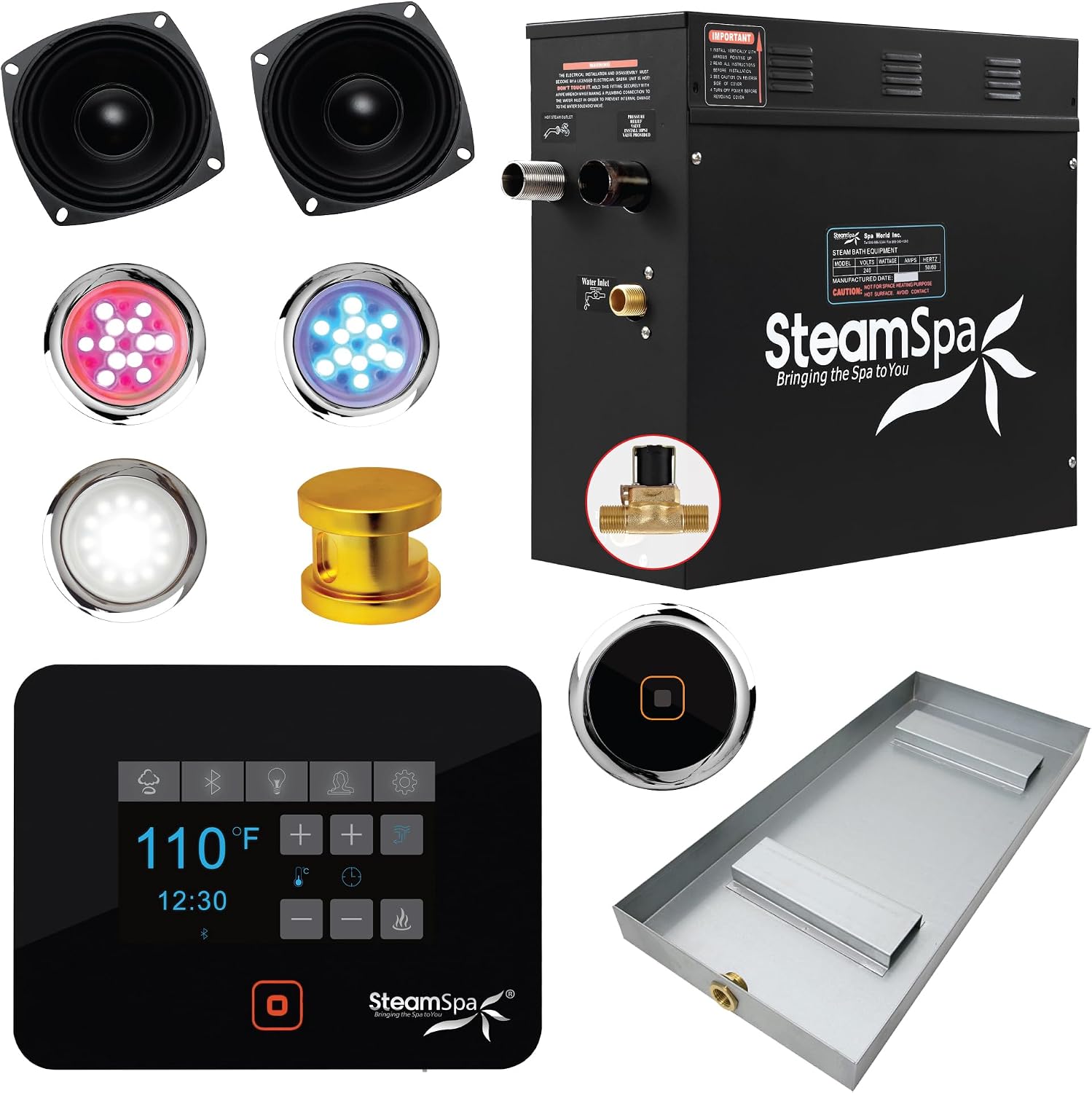 Generator with Quick Start Continuous Steam Technology, Wi-Fi, Bluetooth and Autodrain | 4.5kW Steam Generator with Gold Steam Head with Aromatherapy Reservoir | RVB450GD-A