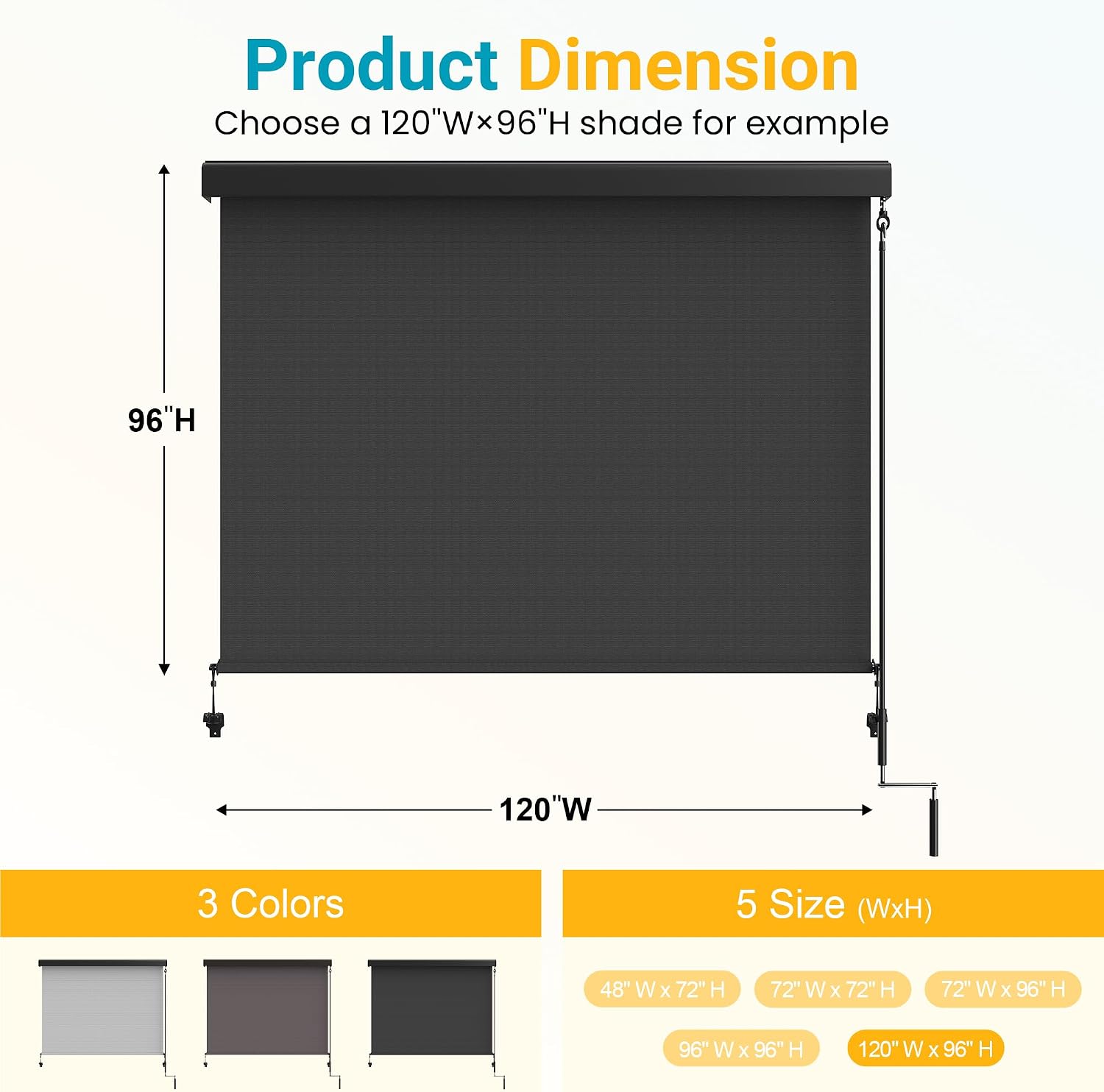 Integrated Outdoor Roller Shade, 6'W x 6'H Assembly Free Outdoor Patio Blinds with 420GSM Upgraded Fabric for 95% UV Blockout, Cordless Patio Shade, Sun Shades Outdoor Patio for Porch, Gazebo,Balcony