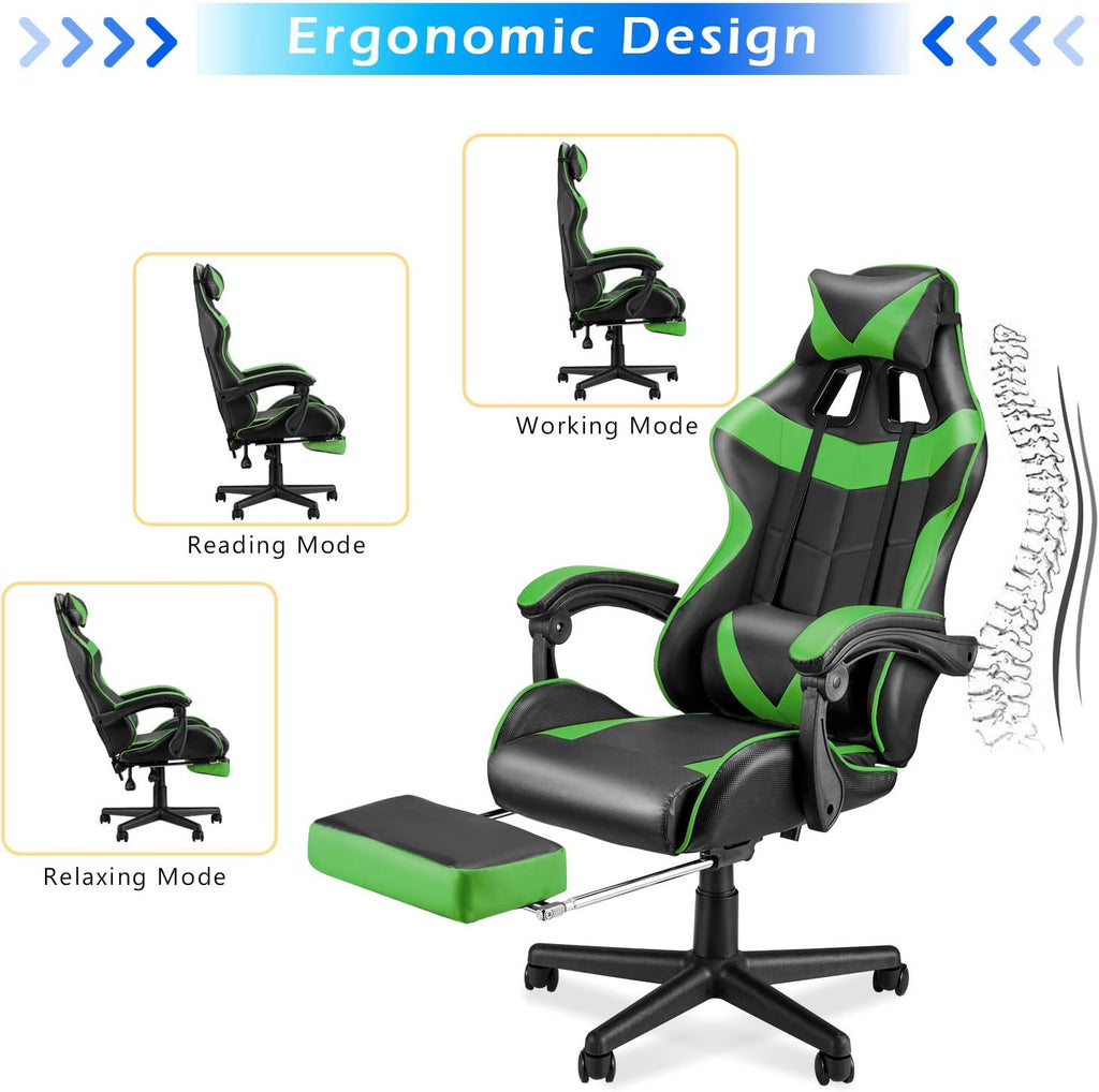 Soontrans Green Gaming Chairs with Footrest,Ergonomic PC Computer Game Chair,Home Office Desk Chair with Headrest and Lumbar Support Gamer Chair for Adult