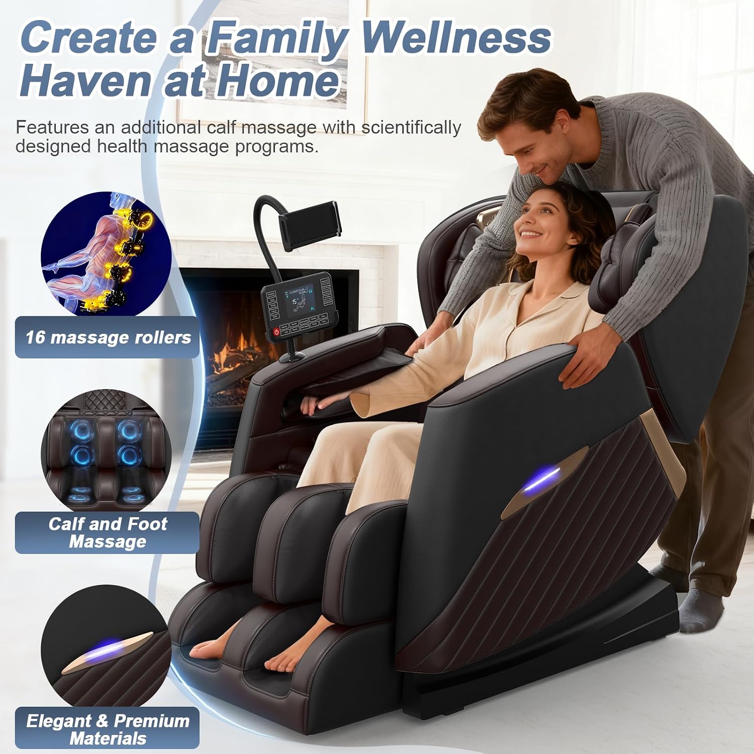 2026 Massage Chair Full Body, Zero Gravity Massage Chair with 16 Fix Rollers, Auto Massage Program, Foot and Calf Massage, Recliner Chair with Heating, Touch Screen Controller, Bluetooth Speaker