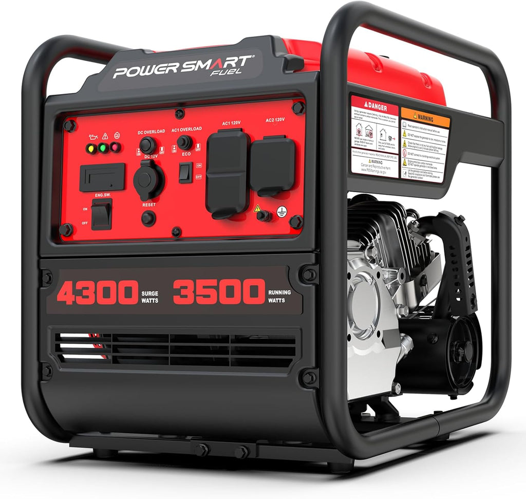 PowerSmart 4300W Portable Inverter Generator, 3500W Rated, 223cc 4-Stroke Gas Powered Engine, Pure Sine Wave for Sensitive Electronics, RV Ready with 30A Outlet, Home Backup, Camping, Emergency