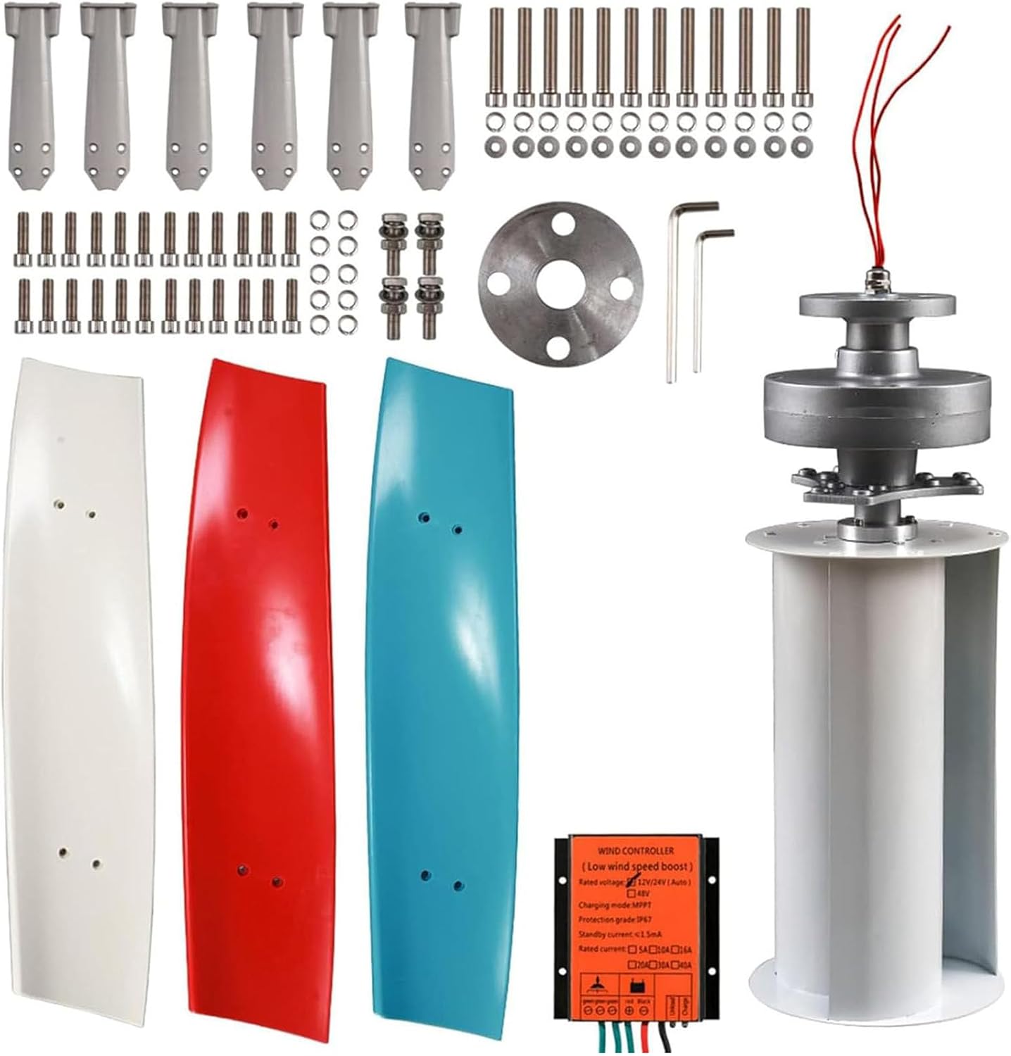 3000W Vertical Axis Wind Turbine Generator with MPPT Controller, 3 Blades, Ideal for Hybrid Wind-Solar Systems, Electricity Production for Boats & Street Lighting 48V