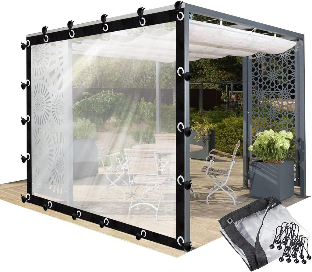 Outdoor Waterproof Curtains Clear Tarp Plastic Transparent Side Panels with Grommets for Porches, Pergola, Gazebo(12' x 20')