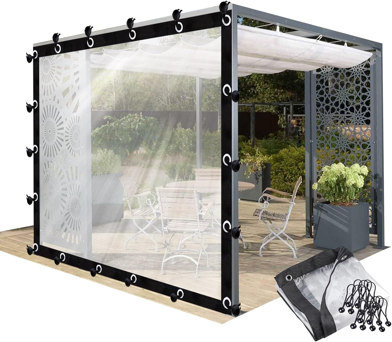 Outdoor Waterproof Curtains Clear Tarp Plastic Transparent Side Panels with Grommets for Porches, Pergola, Gazebo(12' x 20')