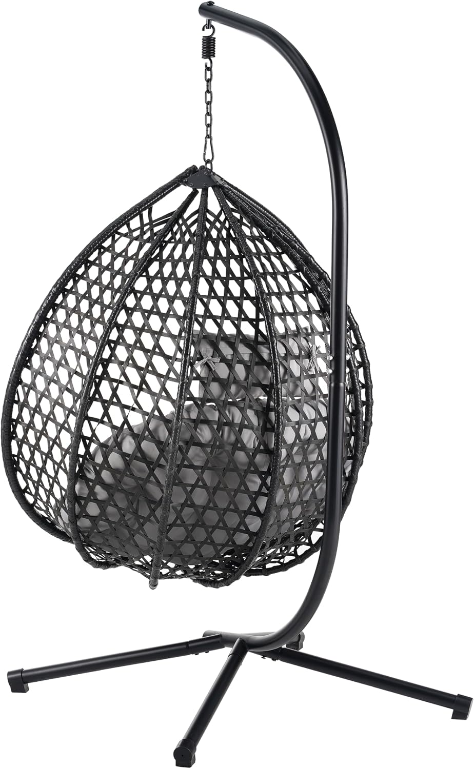 Egg Hanging Chair with Stand, Indoor Outdoor Hammock Egg Chair with Cushion for Patio Bedroom Balconyg Egg Chair (Black+ Gray)