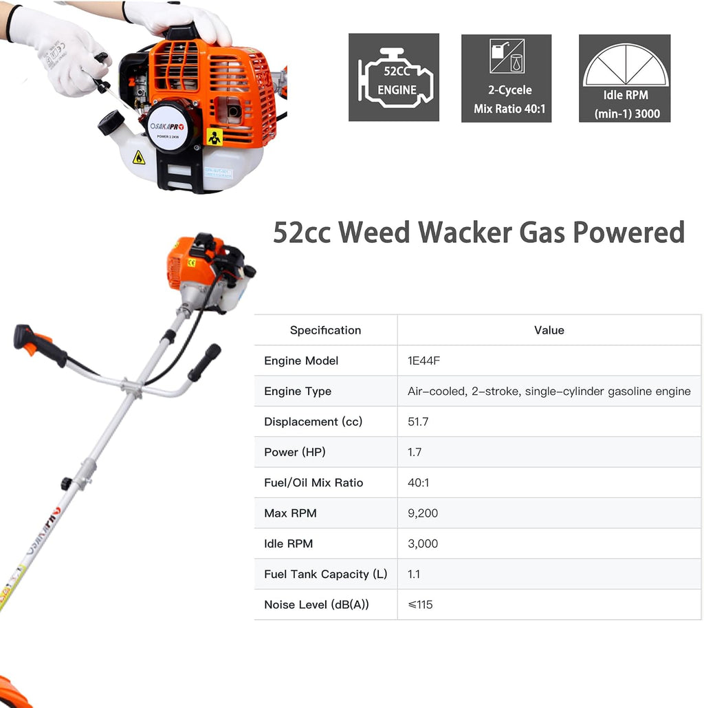 52cc 2-Cycle Gas Multi-Trimmer | 3-in-1 String Trimmer w/Rotatable Pole Saw, Weed Eater Weed Wacker, Brush Cutter & Hedge Trimmer Gas for Lawn, Yard, Garden Care, All-in-one Garden Tool