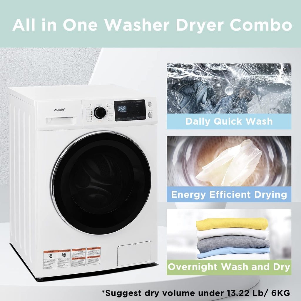 COMFEE' 24' Washer and Dryer Combo 2.7 cu.ft 26lbs Washing Machine Steam Care, Overnight Dry, No Shaking Front Load Full-Automatic Machine, Dorm White