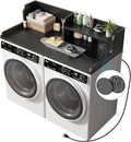 DTK Washer Dryer Countertop with Charging Station, 2 Tier Laundry Countertop with Anti-Slip Strips, 27.55' Depth x 54' Width, Wood Dryer Cover with Shelf, Black