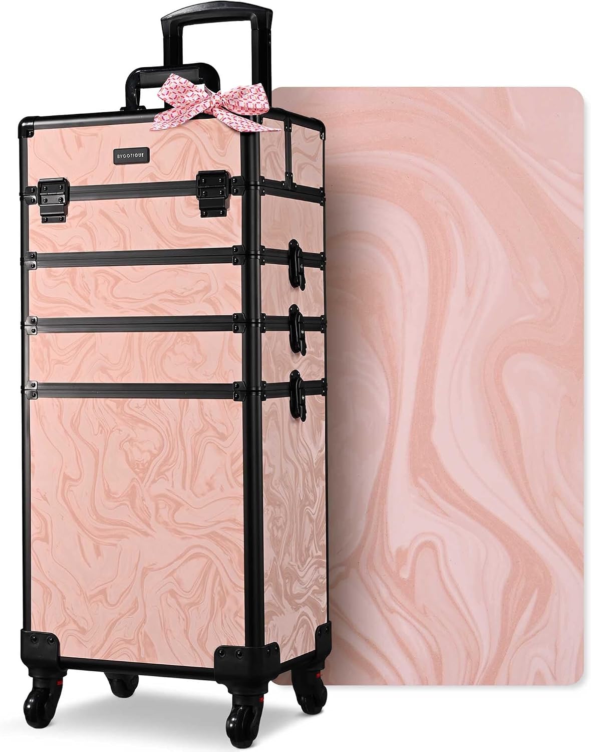BYOOTIQUE 4in1 Rolling Makeup Case with 4 Pull-Out Trays, Easy Access Cosmetic Organizer with Wheels for Makeup Artist,Lockable Latches for Secure Storage,CoyoteButtes Dusk